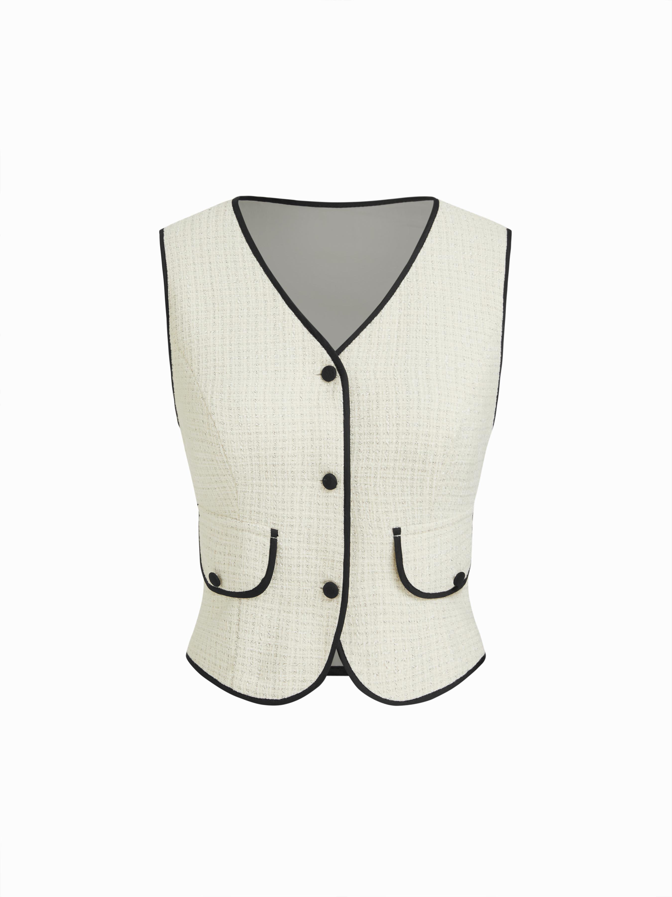 Tweed Button Contrasting Binding Jacket Vest by CIDER