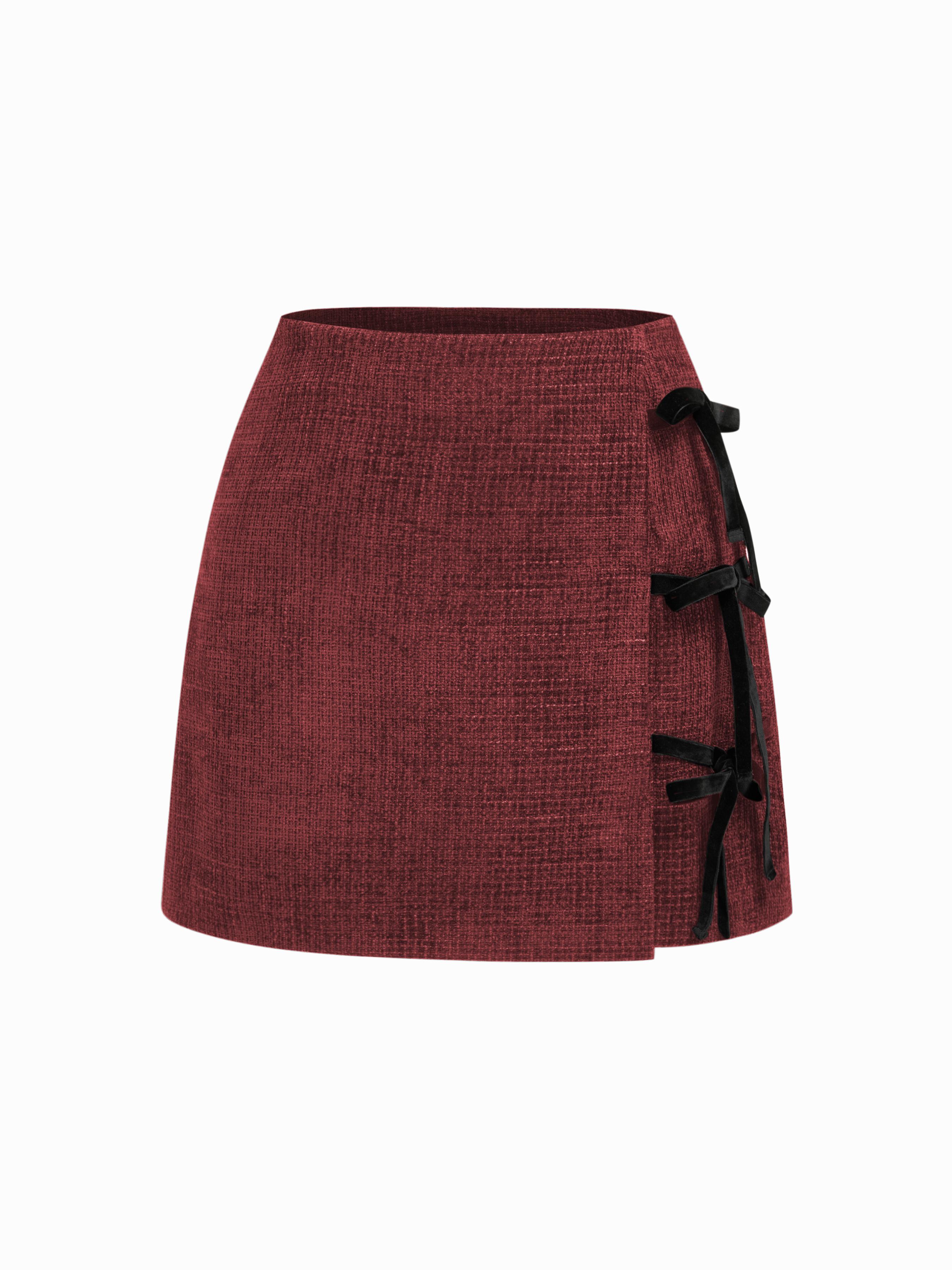 Tweed Mid Rise Bowknot Mini Skirt Curve & Plus by CIDER