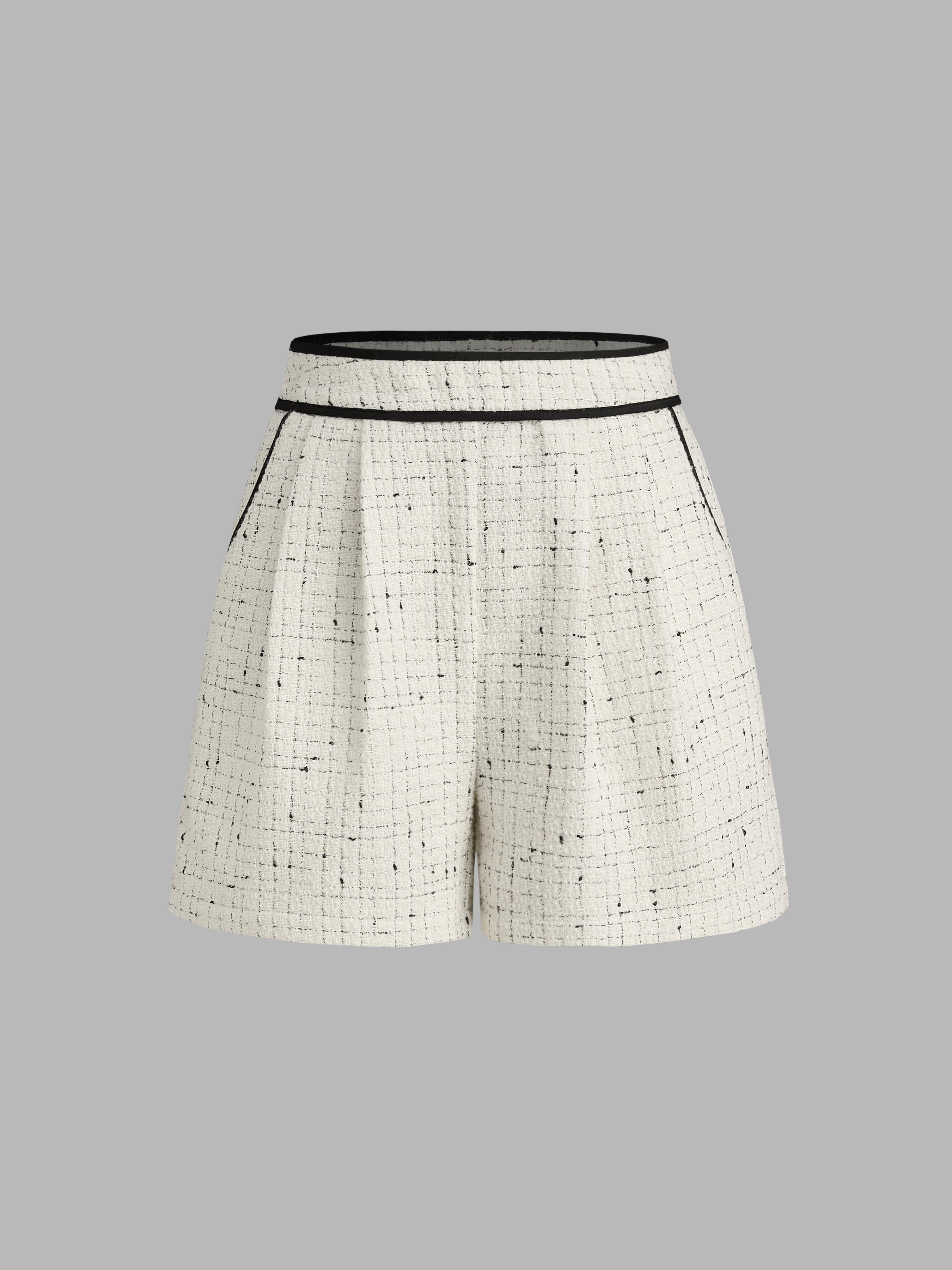 Tweed Mid Rise Contrasting Binding Pocket Shorts by CIDER