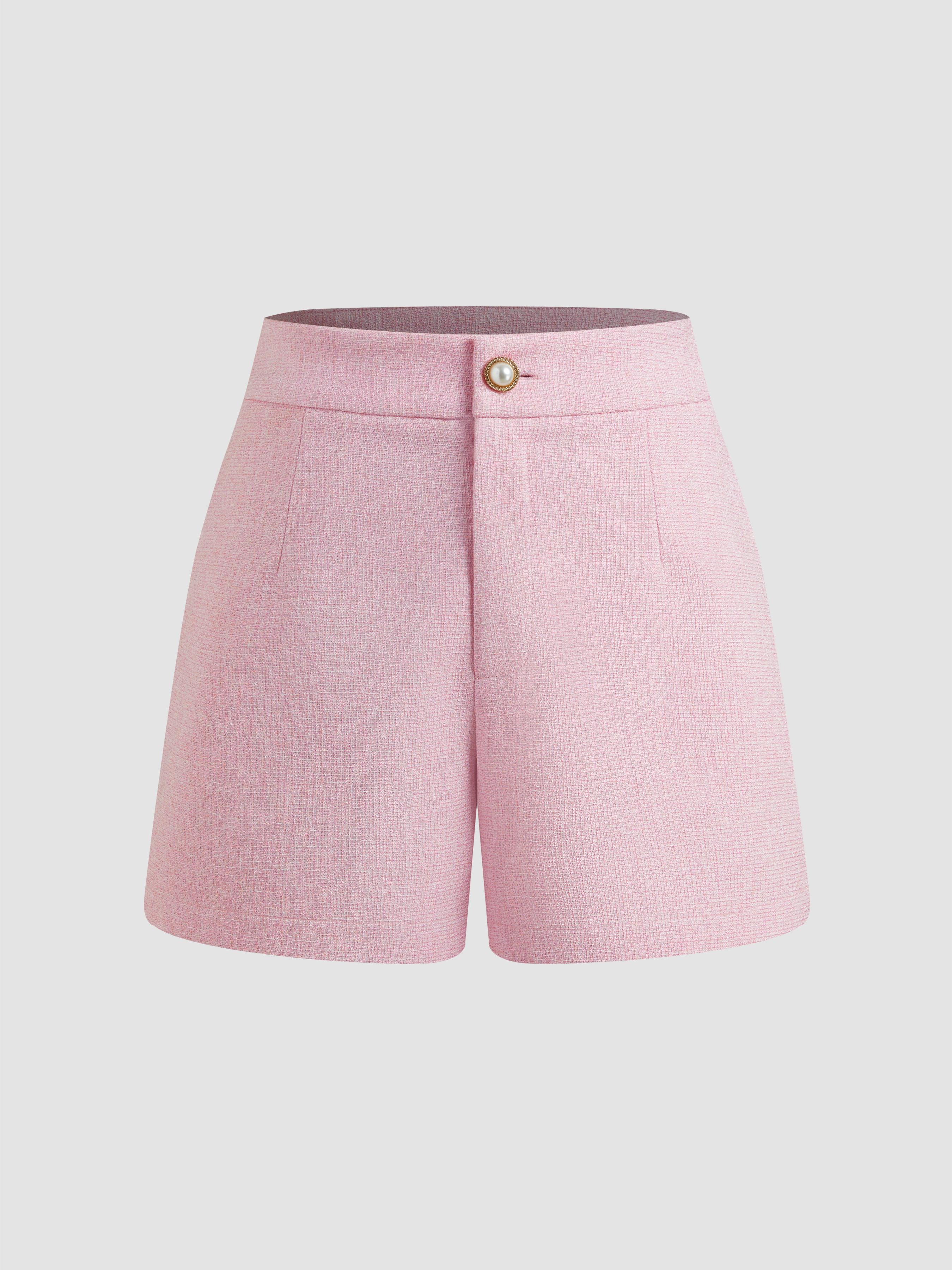 Tweed Mid Rise Solid Pocket Shorts by CIDER