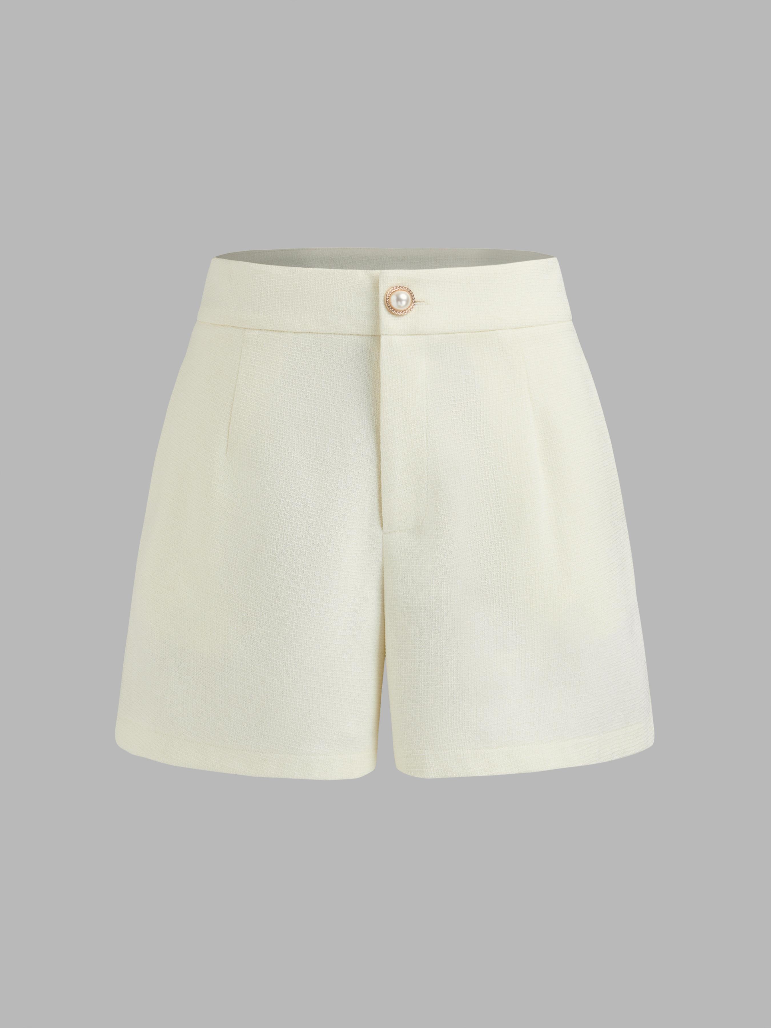 Tweed Mid Rise Solid Pocket Shorts by CIDER