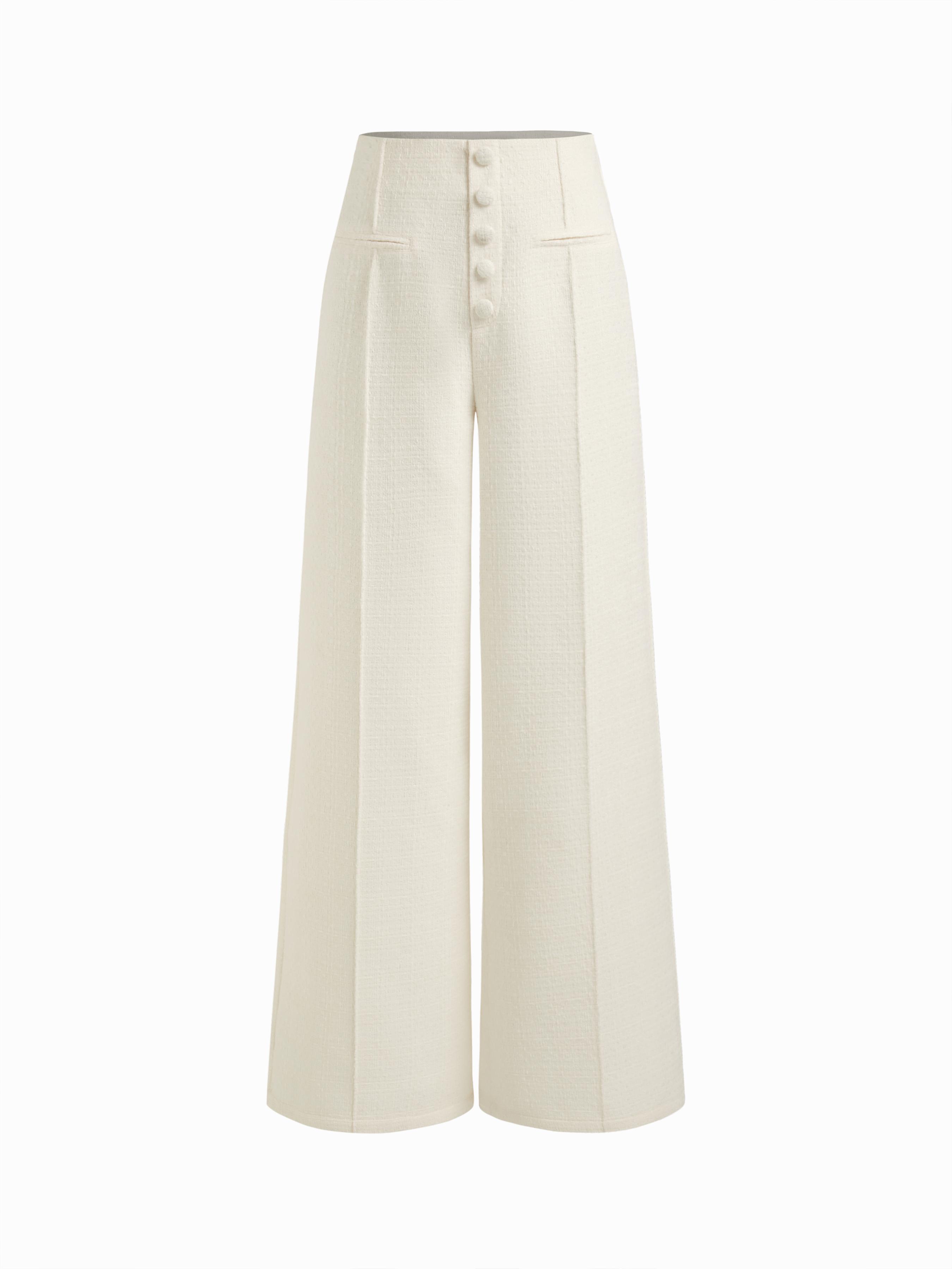 Tweed Mid Rise Wide Leg Trousers by CIDER