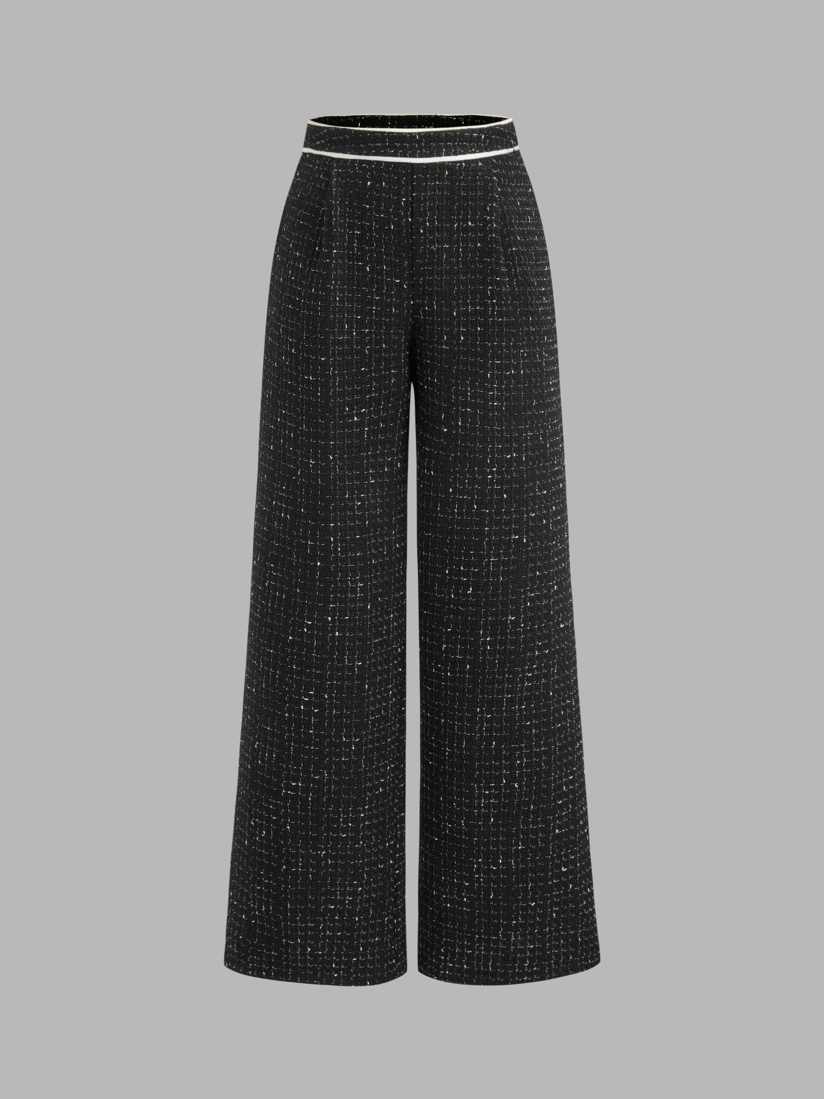 Tweed Middle Waist Contrasting Binding Straight Leg Trousers by CIDER