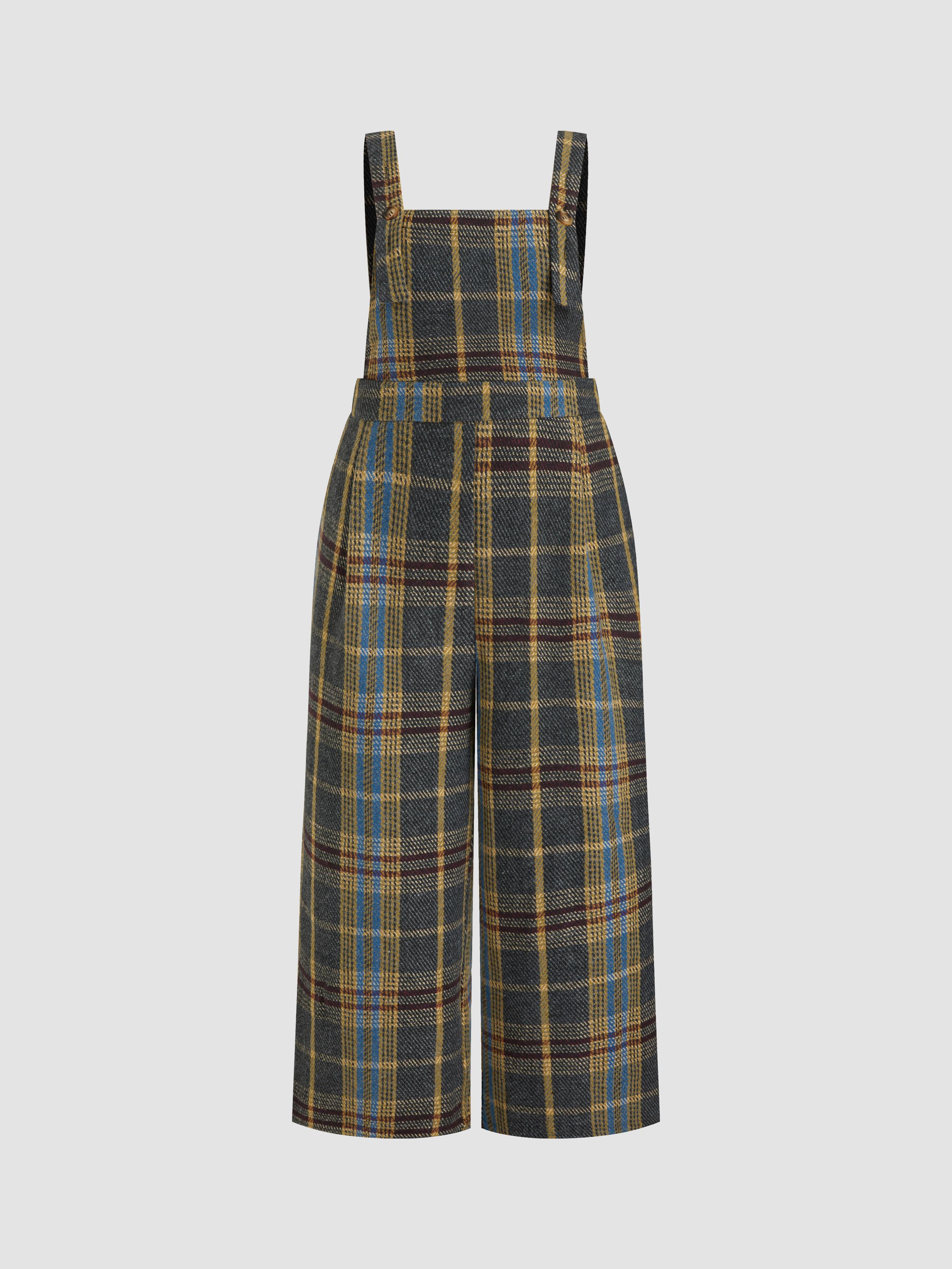 Tweed Plaid Pocket Wide Leg Jumpsuit Curve & Plus by CIDER