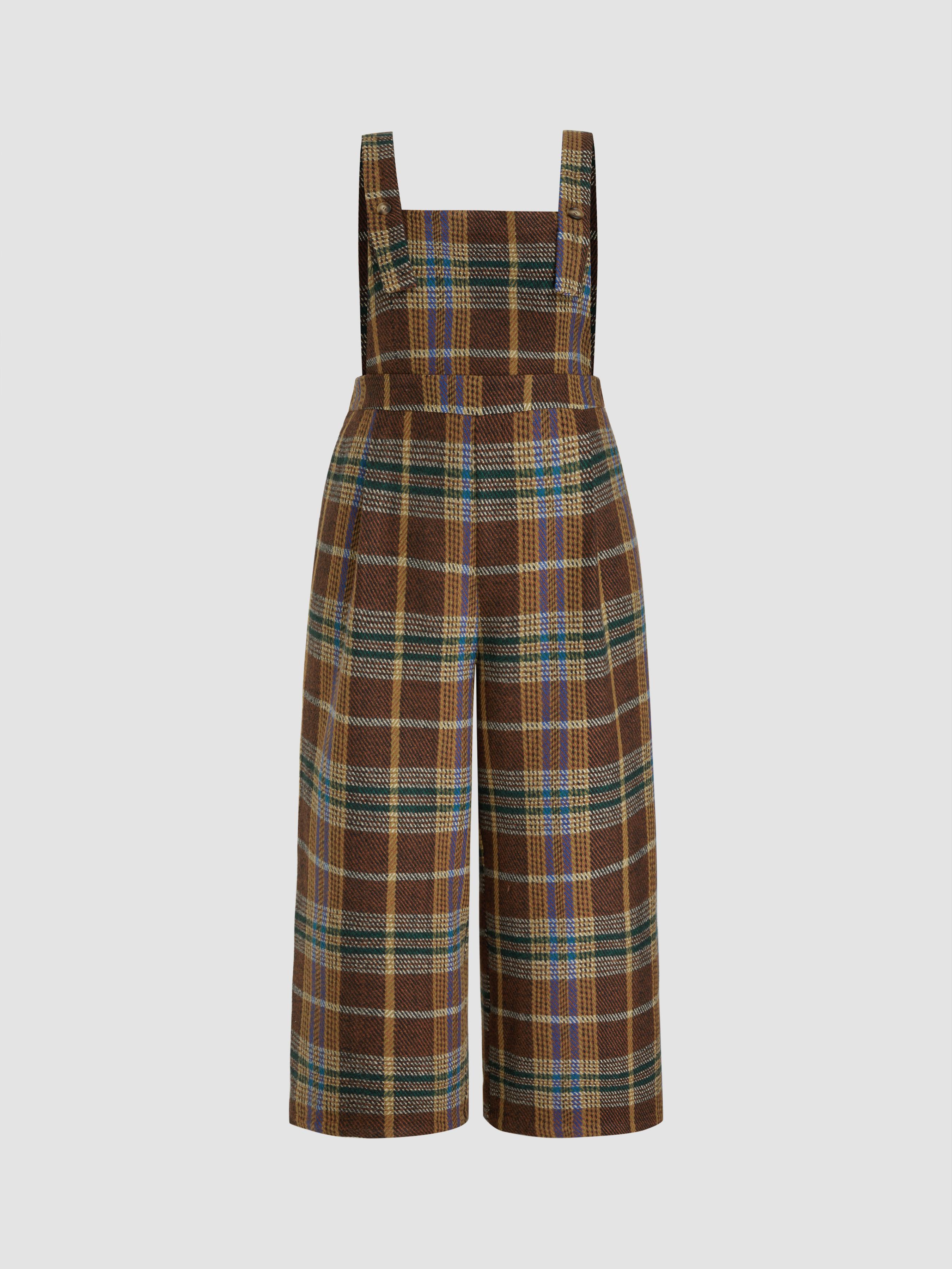 Tweed Plaid Pocket Wide Leg Jumpsuit Curve & Plus by CIDER