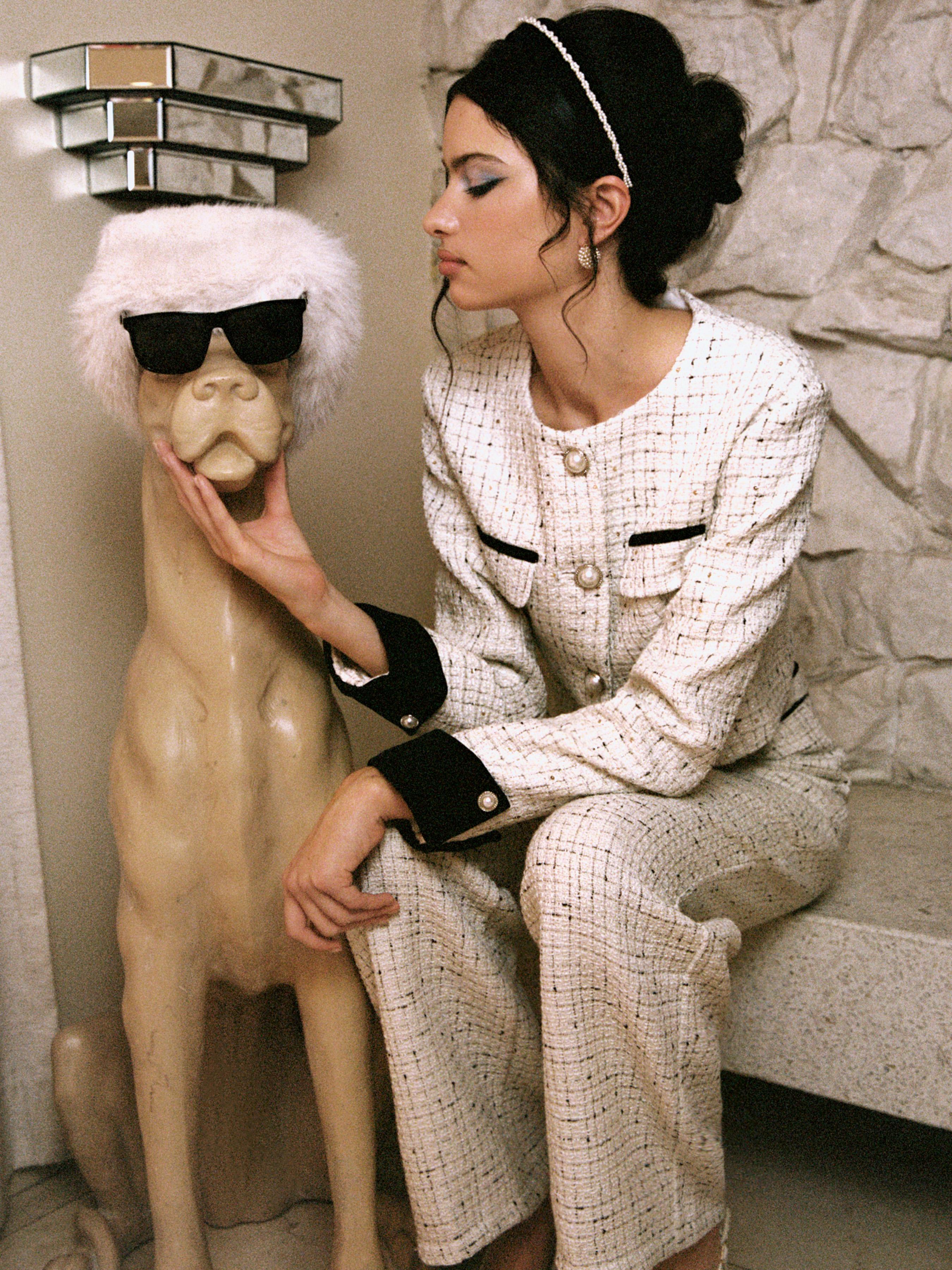 Tweed Roll Up Faux Pearl Jacket by CIDER