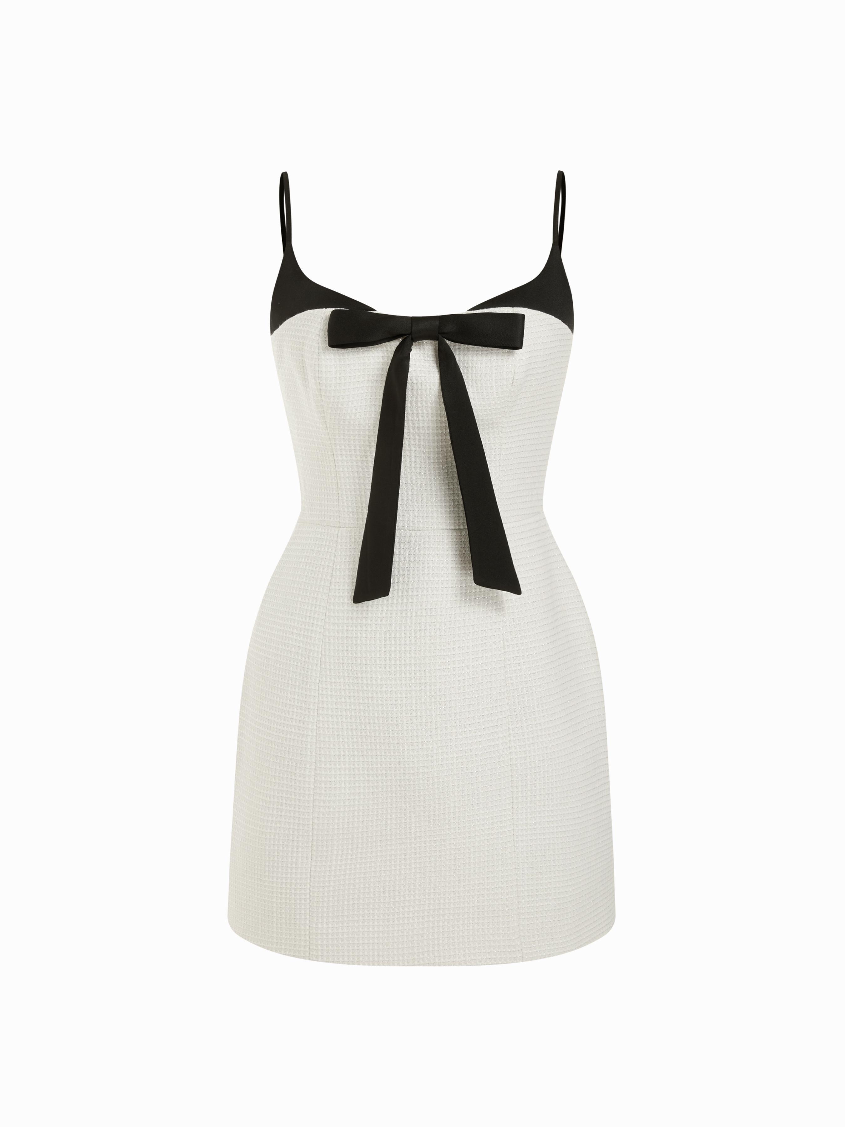 Tweed Sweetheart Colorblock Bowknot Babydoll Mini Dress by CIDER