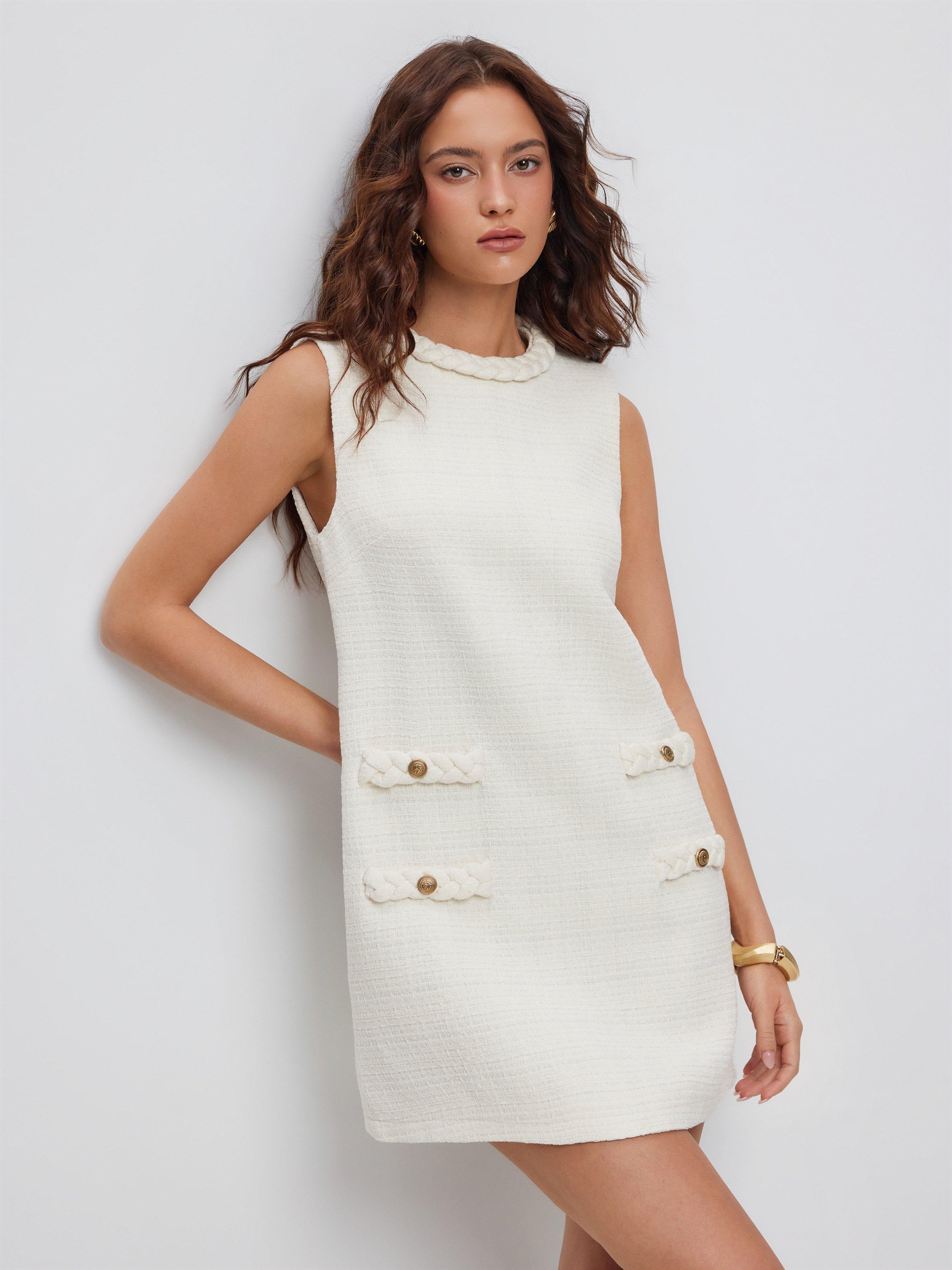 Tweed Twist Knotted Metal Detail A-line Mini Dress by CIDER