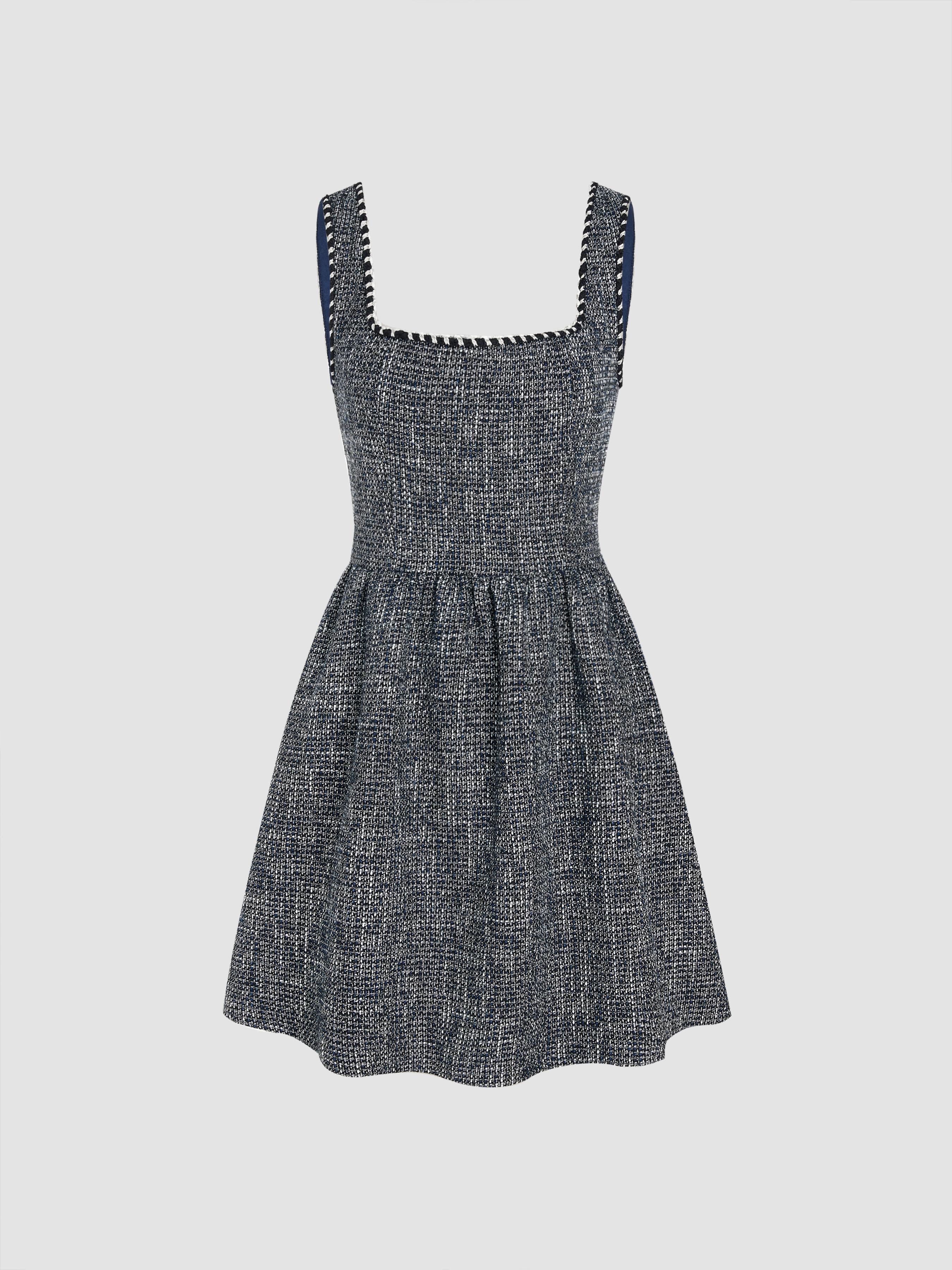 Tweed U-neckline Solid Mini Dress by CIDER