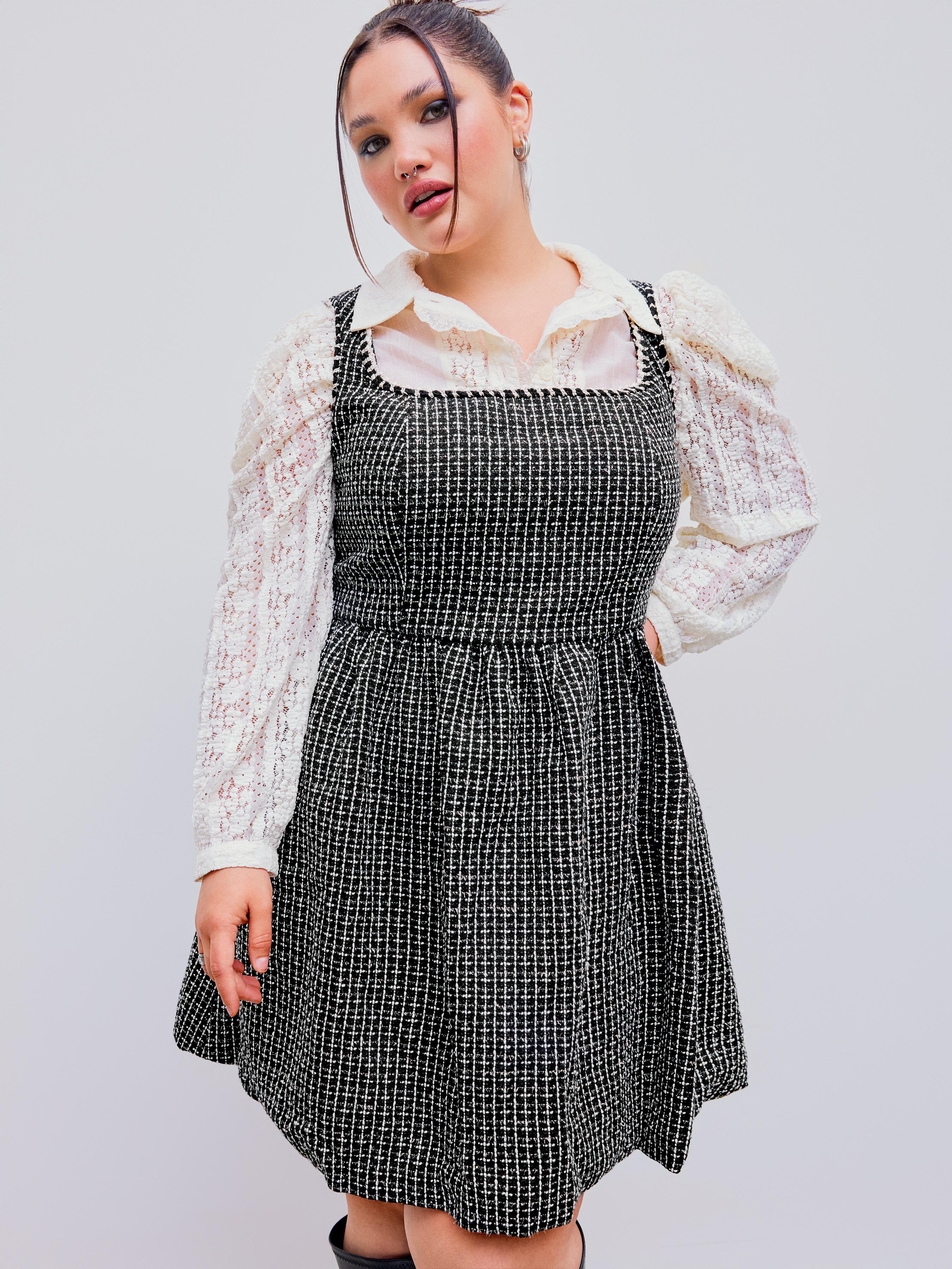 Tweed U-neckline Solid Mini Dress Curve & Plus by CIDER
