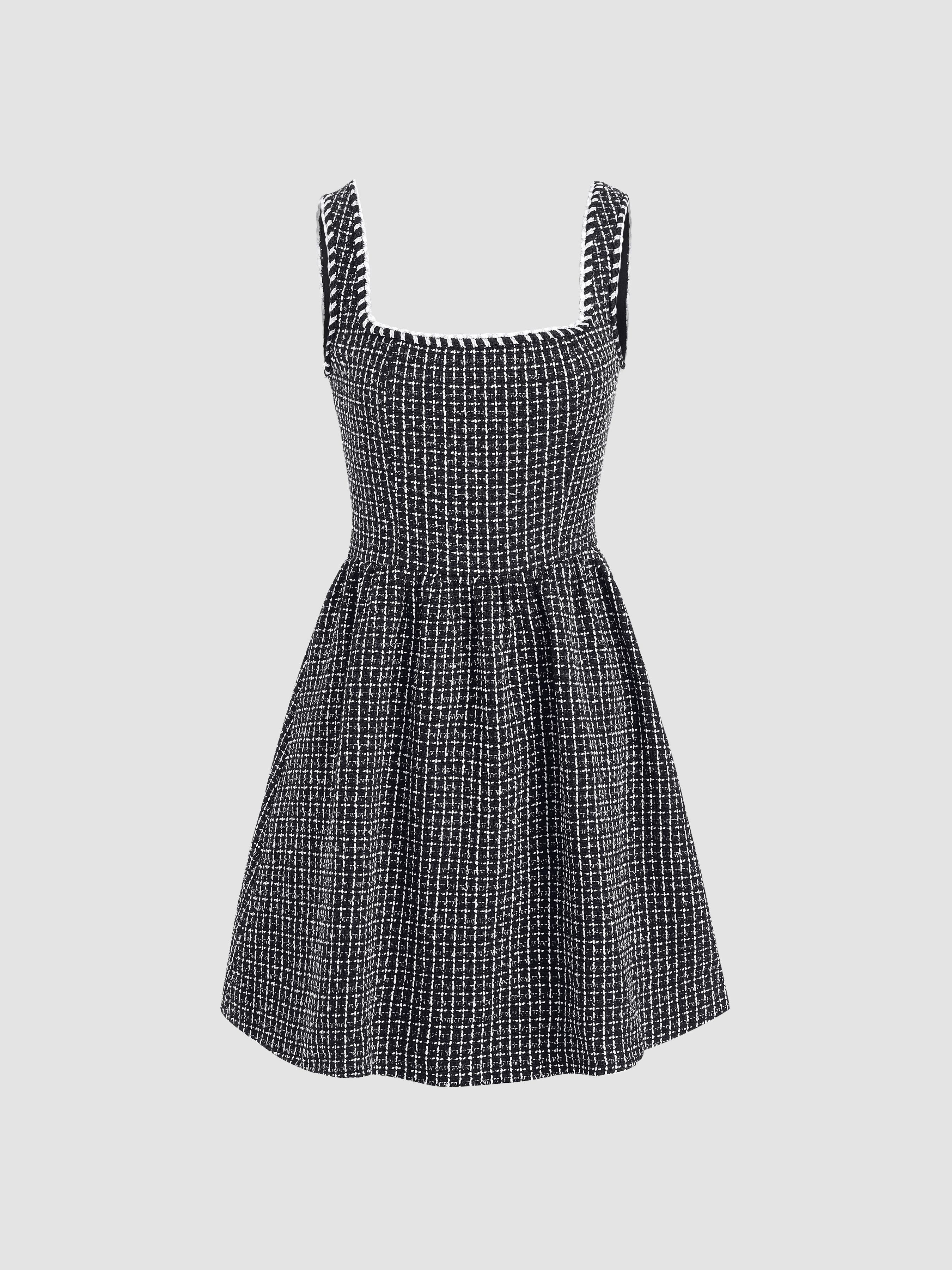 Tweed U-neckline Solid Mini Dress by CIDER
