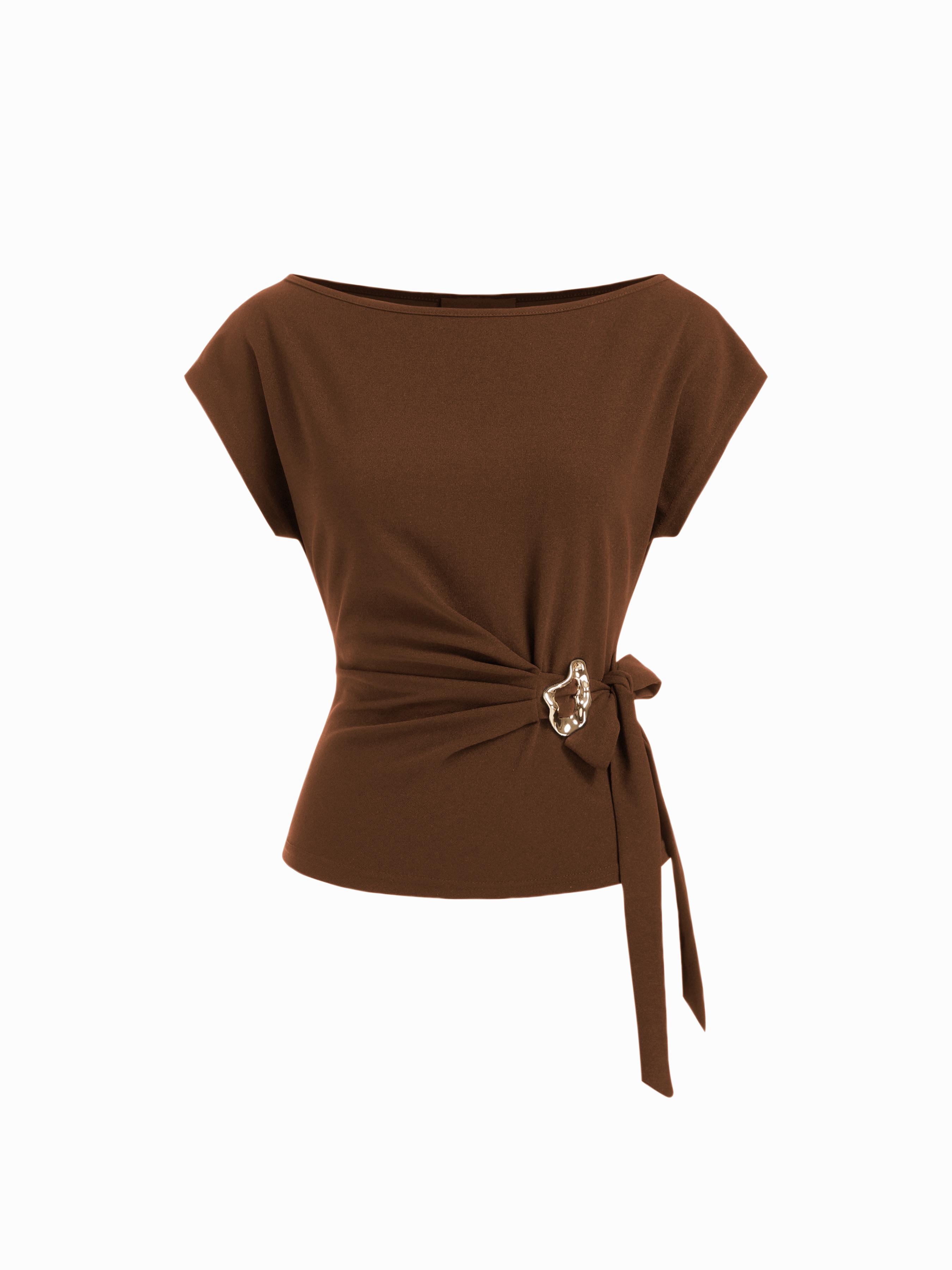 Twist Knot Short Sleeve Metal Detail Tee by CIDER