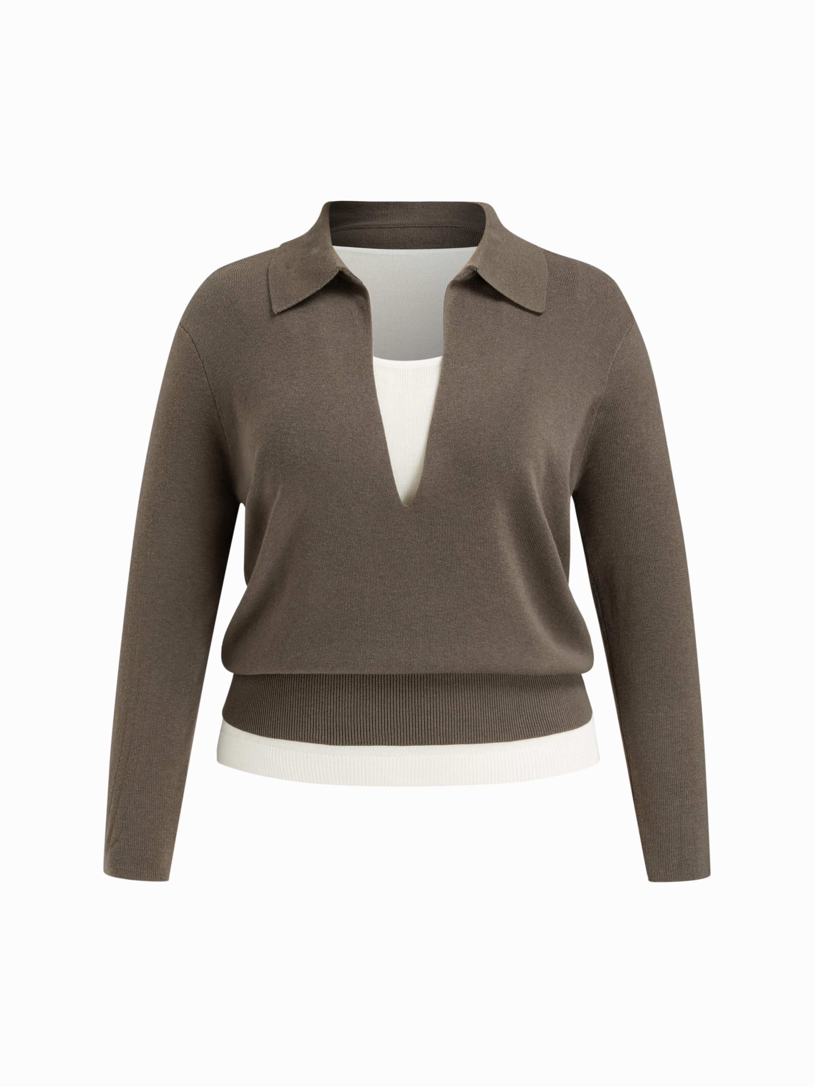 Two Piece Knit Wool-blend Solid Tank Top & V-Neck Collar Long Sleeve Top Curve & Plus by CIDER Two Piece Knit Wool-blend Solid Tank Top & V-Neck Collar Long Sleeve Top Curve & Plus by CIDER