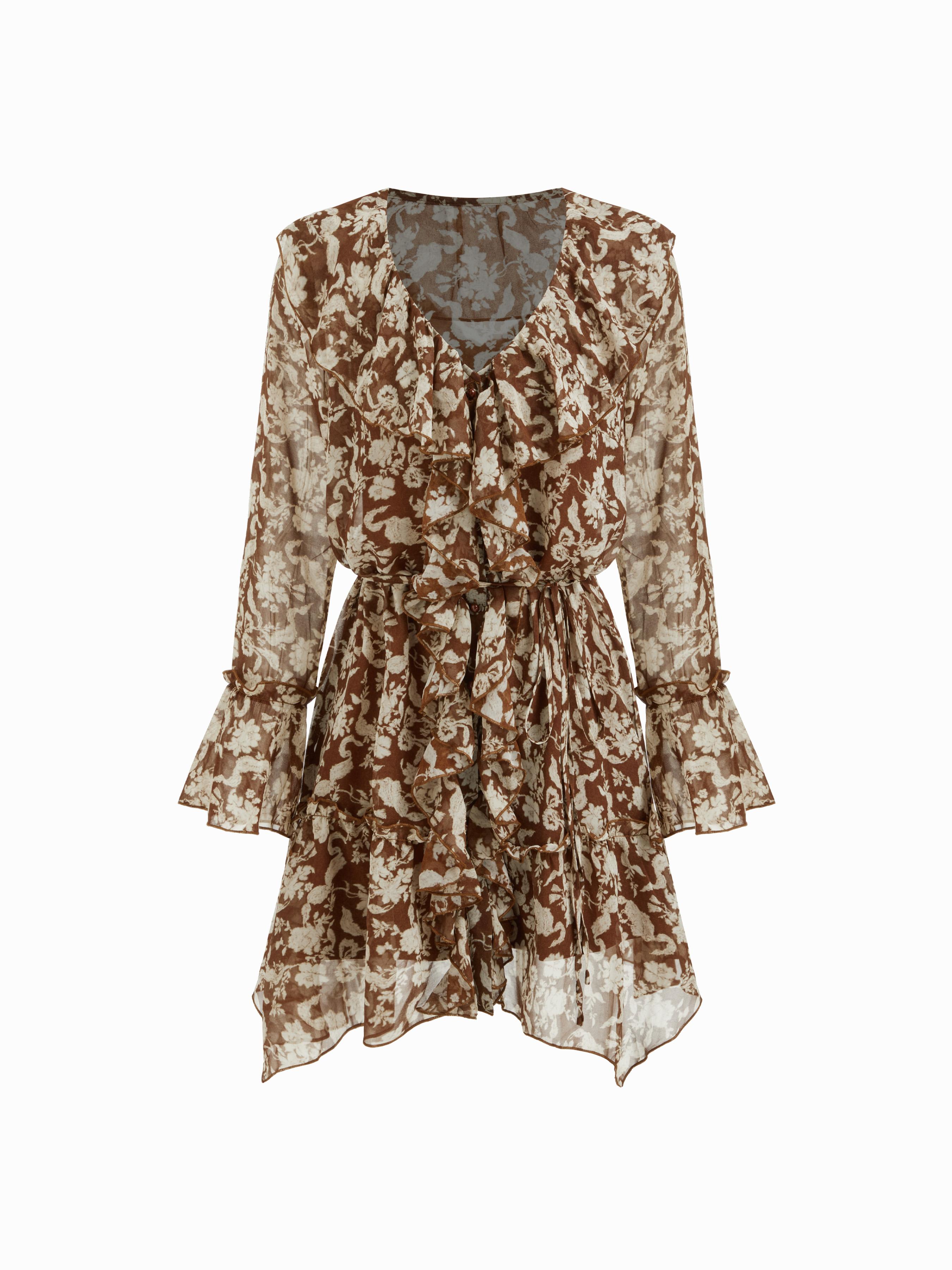 Two Pieces V-neck Floral Ruffle Knotted Mini Dress With Cami Mini Dress by CIDER