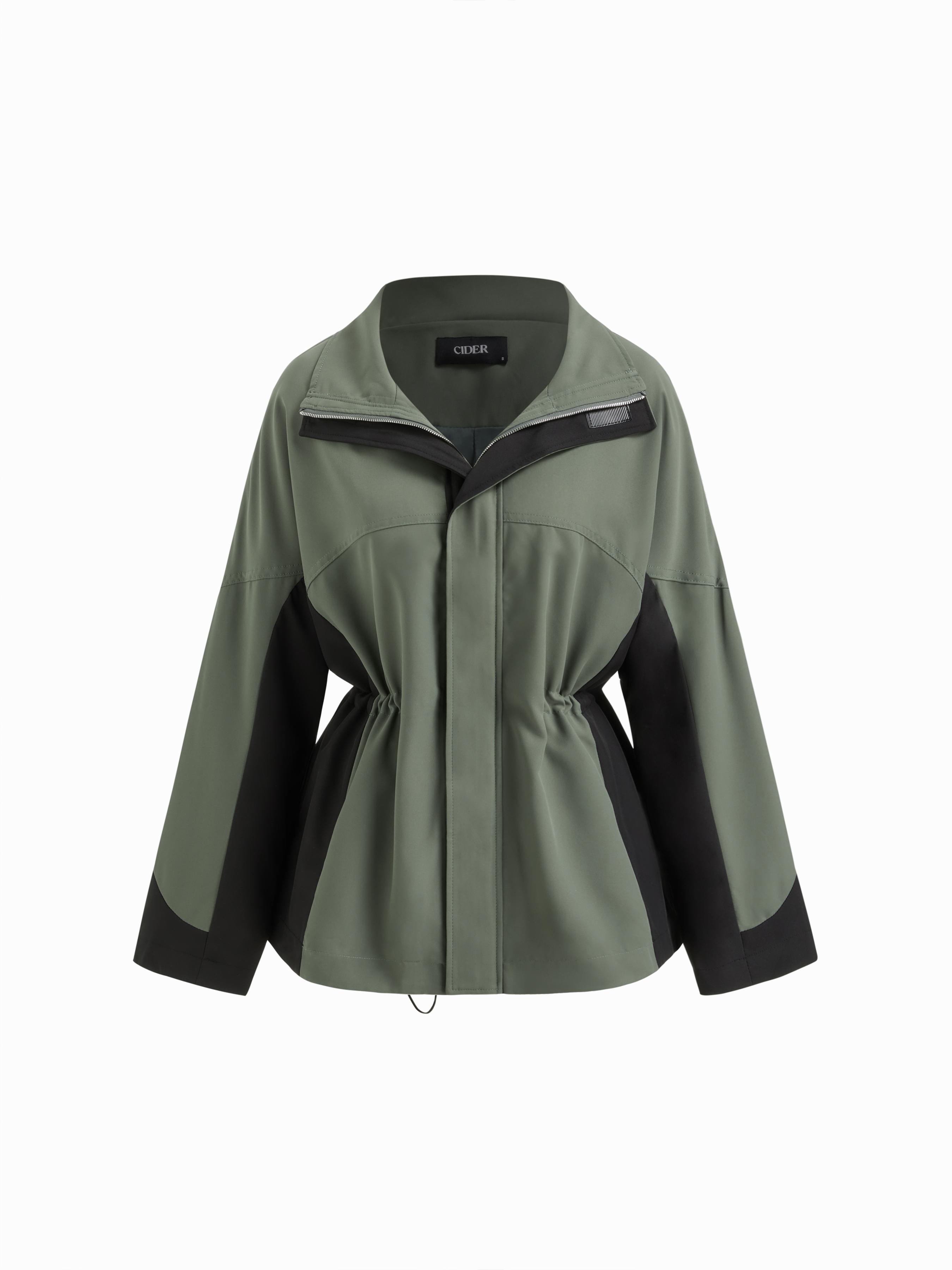 Two Tone Collar Drawstring Cinched Zip Through Winbreaker by CIDER