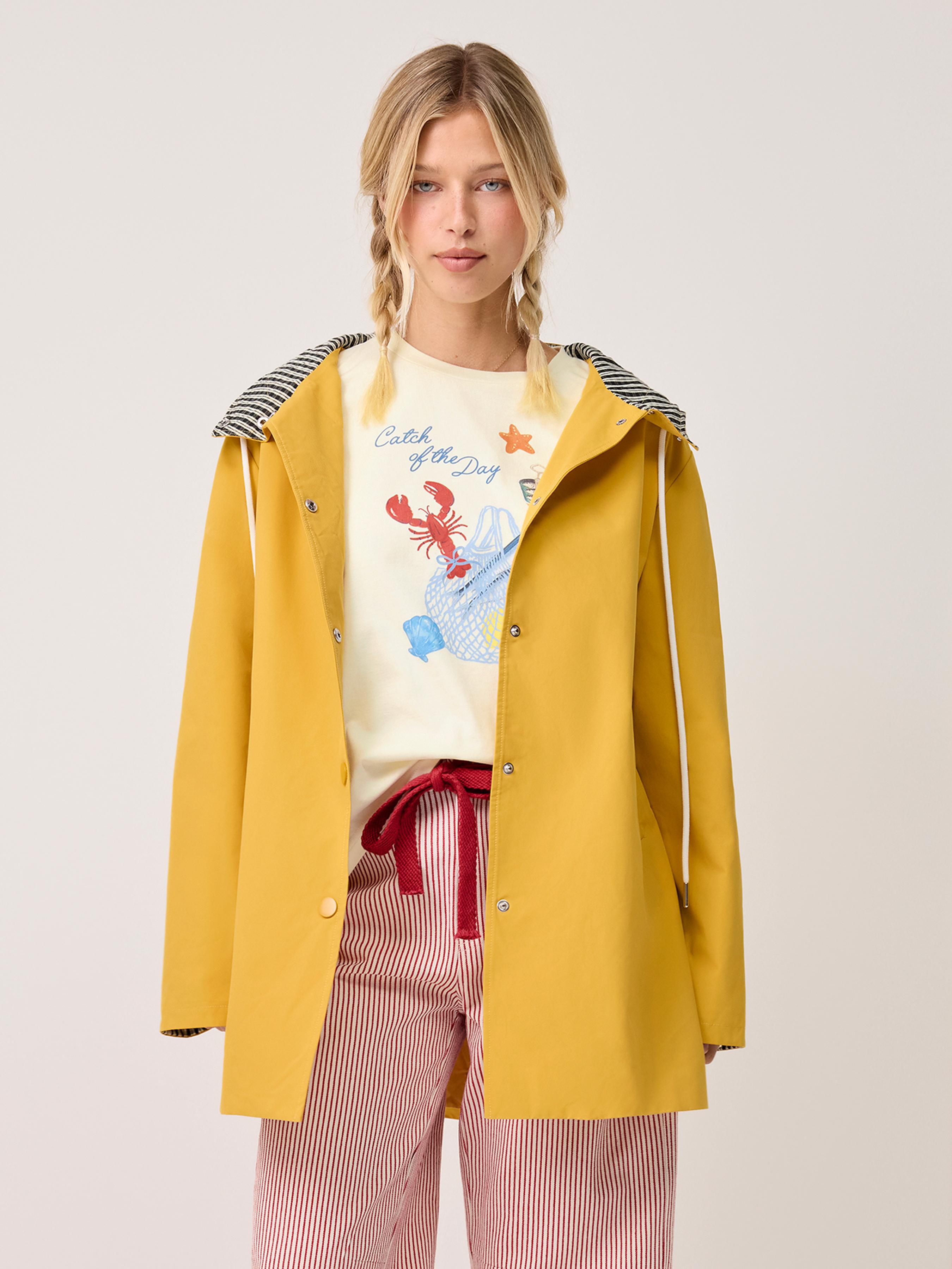 Two Tone Cotton-blend Hooded Plaid Drawstring Oversized Trench Coat by CIDER