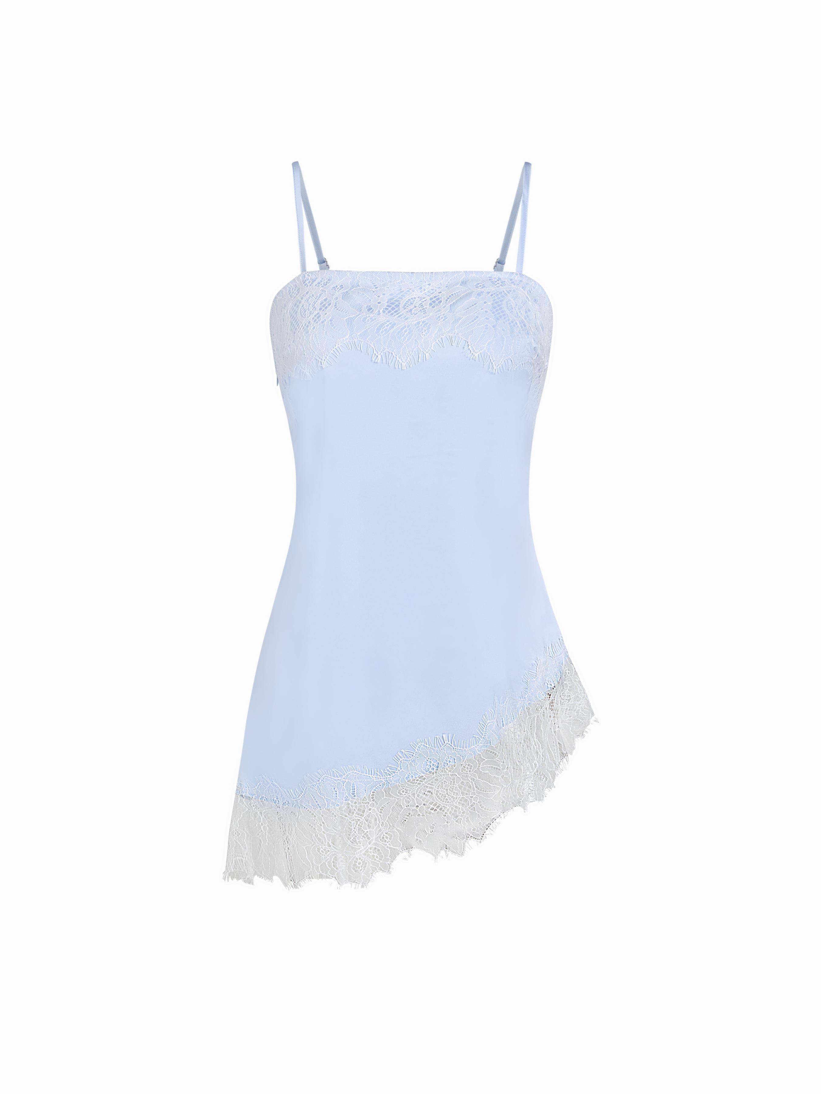 Two Tone Square Neck Lace Panel Asymmetrical Cami Top by CIDER