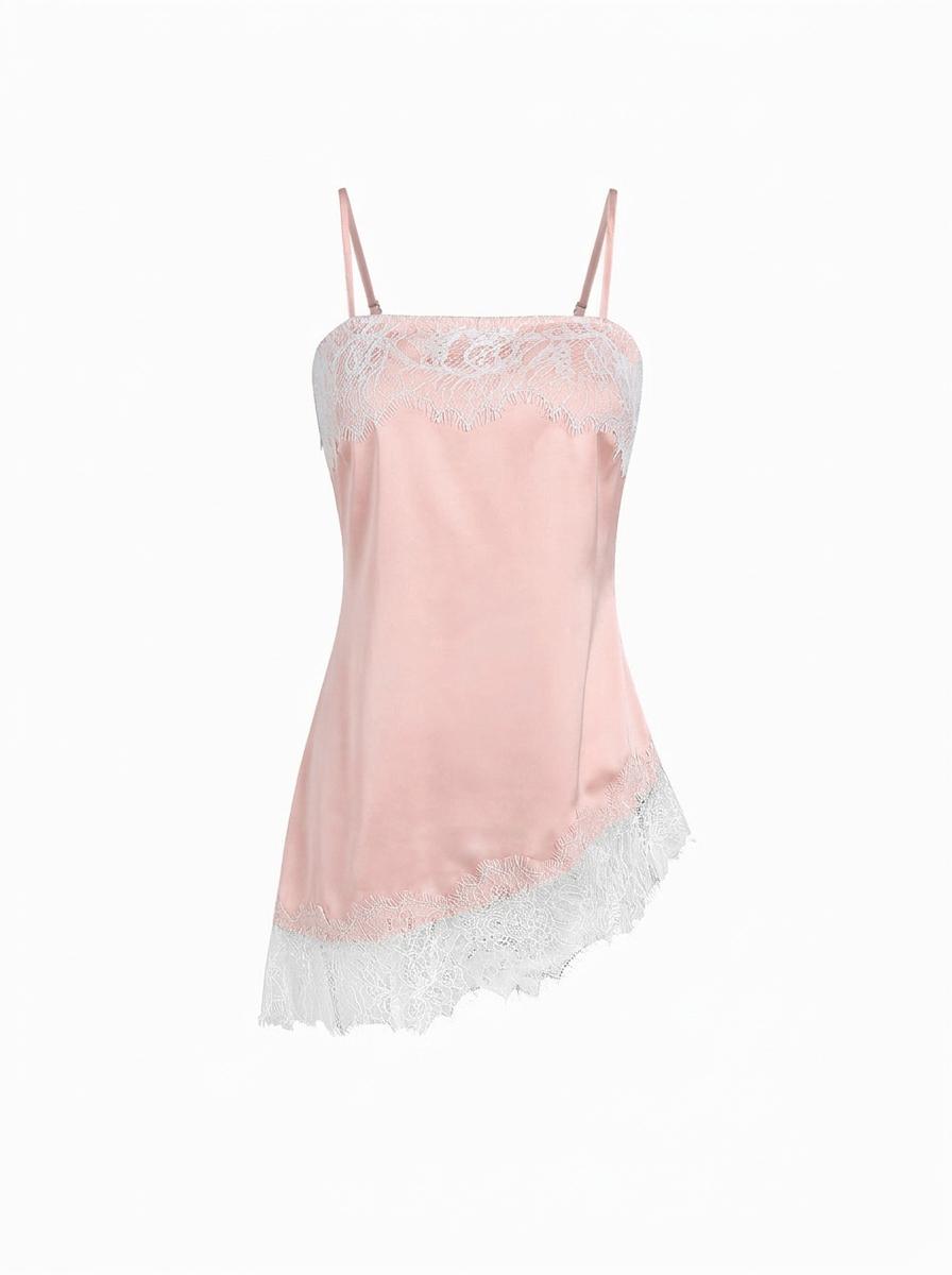 Two Tone Square Neck Lace Panel Asymmetrical Cami Top by CIDER
