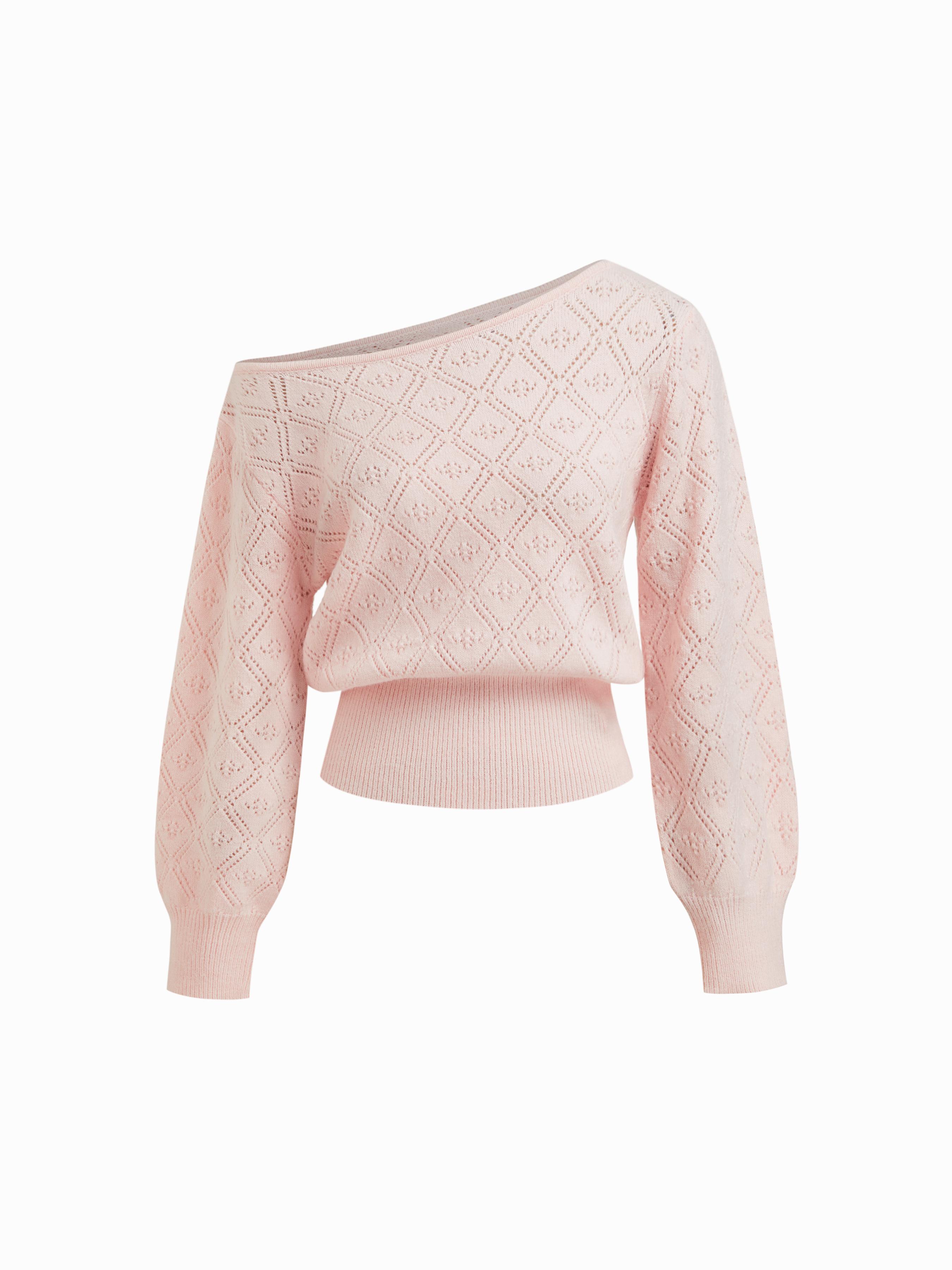 Two Way Knit Boat Neck Pointelle Oversized Long Sleeve Top by CIDER
