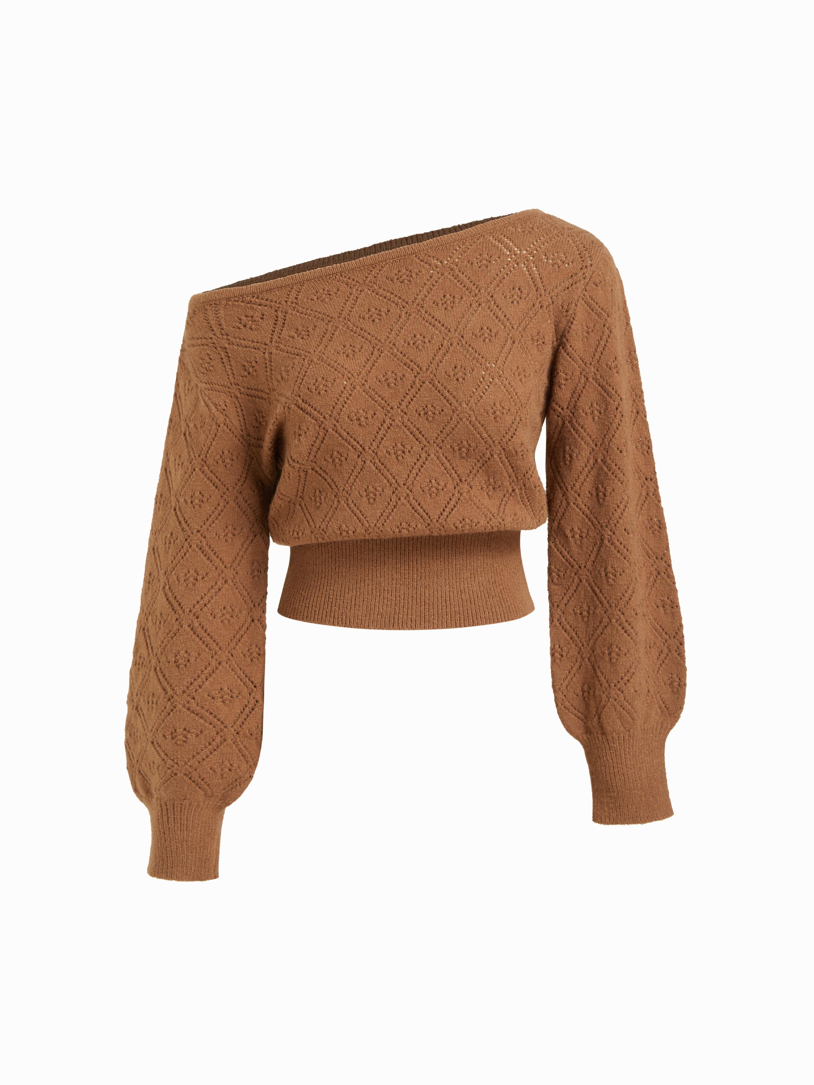Two Way Knit Boat Neck Pointelle Oversized Long Sleeve Top by CIDER