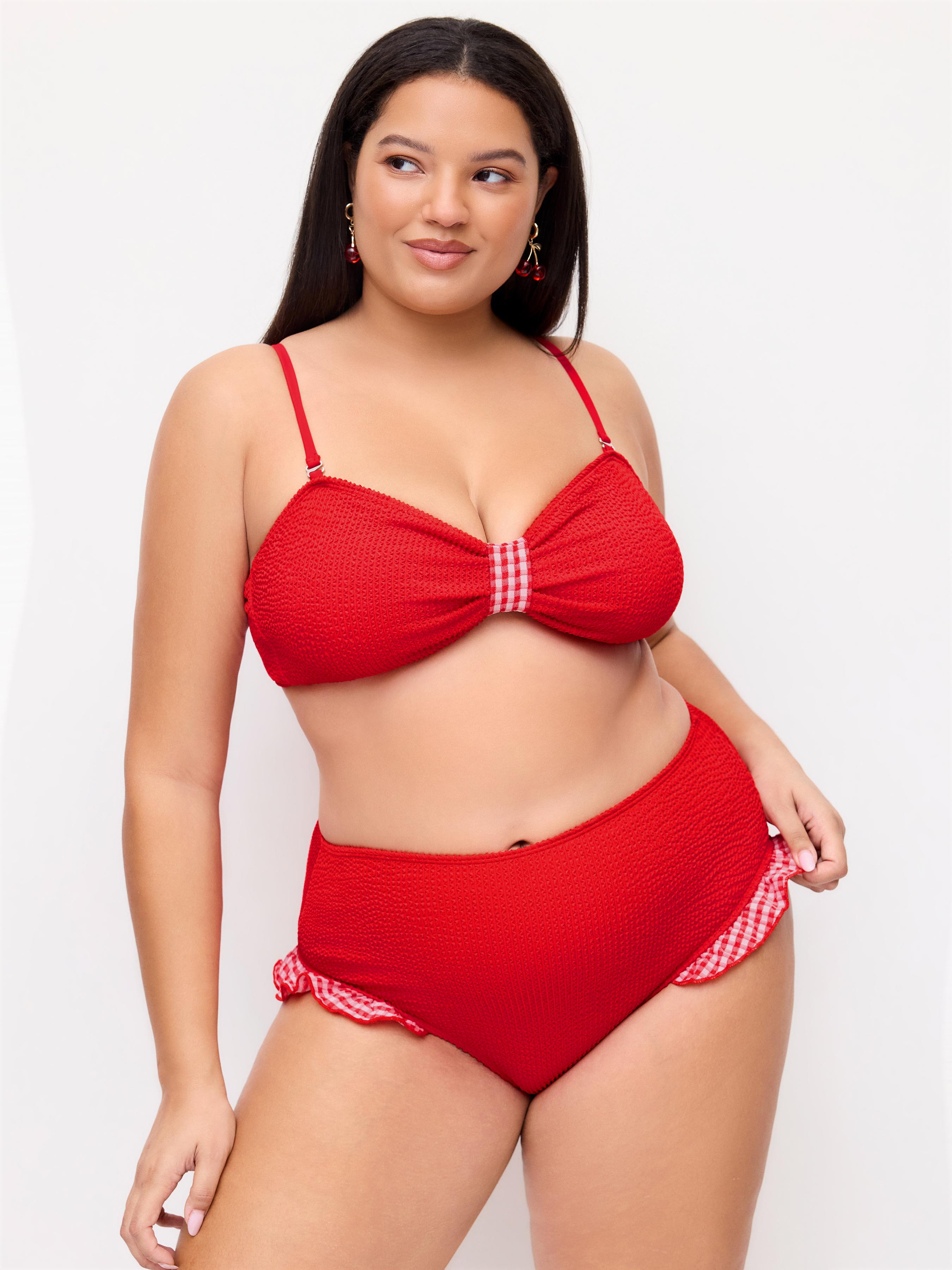 Two Way Smocked Bow Detail Sweetheart Bandeau Bikini Set Curve & Plus by CIDER