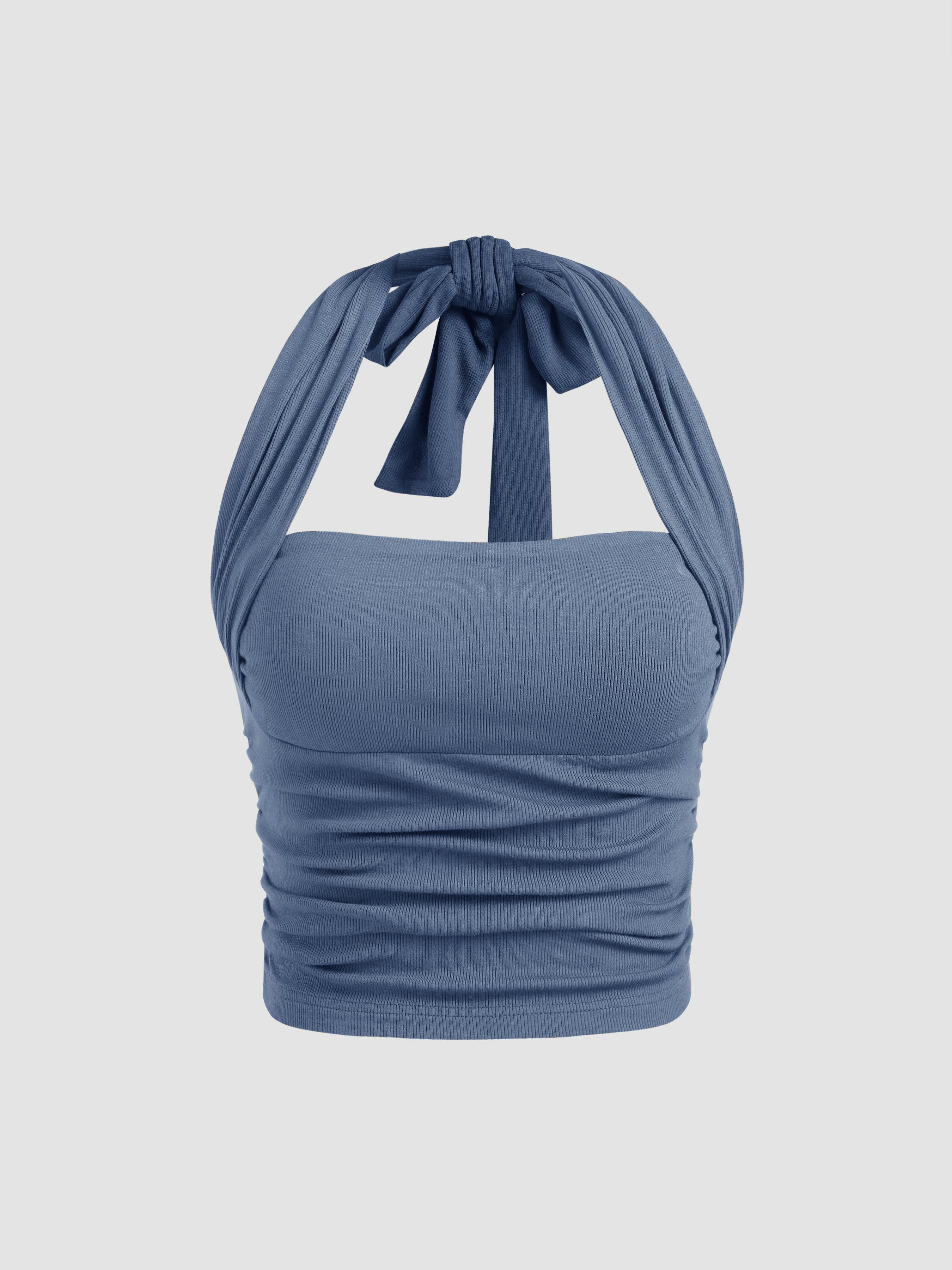 Two Way Solid Halter Crop Top by CIDER