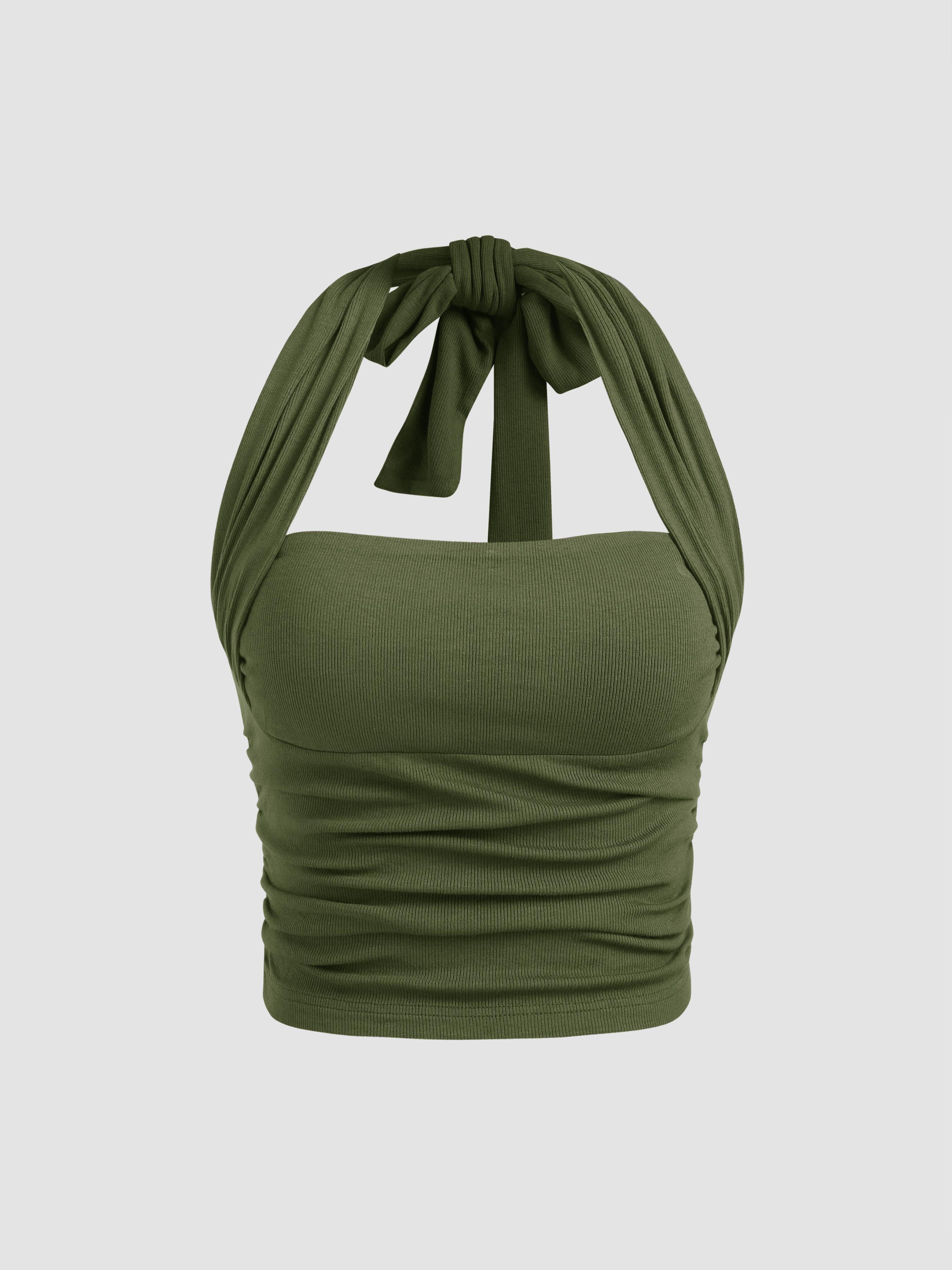 Two Way Solid Halter Crop Top by CIDER