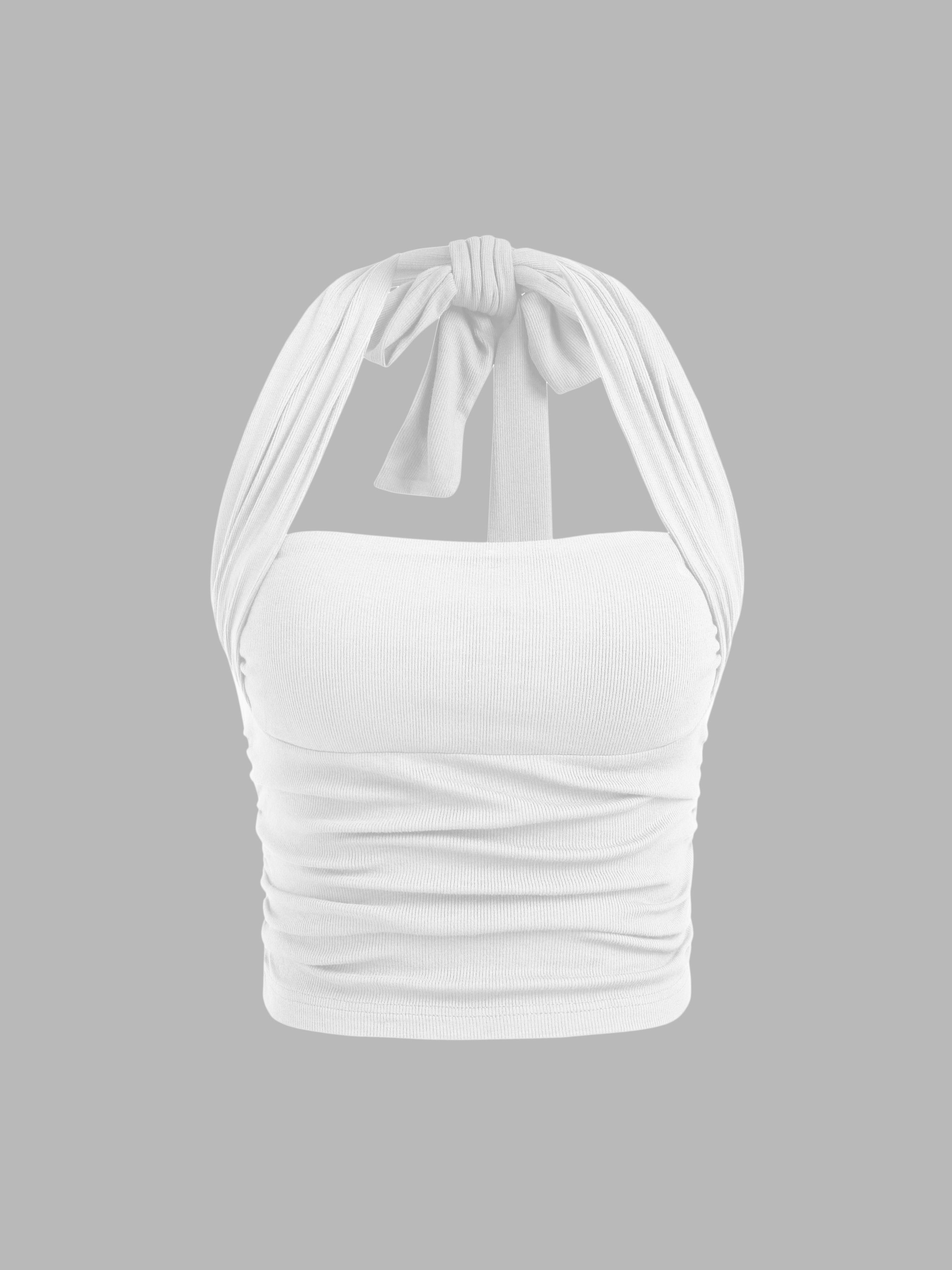 Two Way Solid Halter Crop Top by CIDER