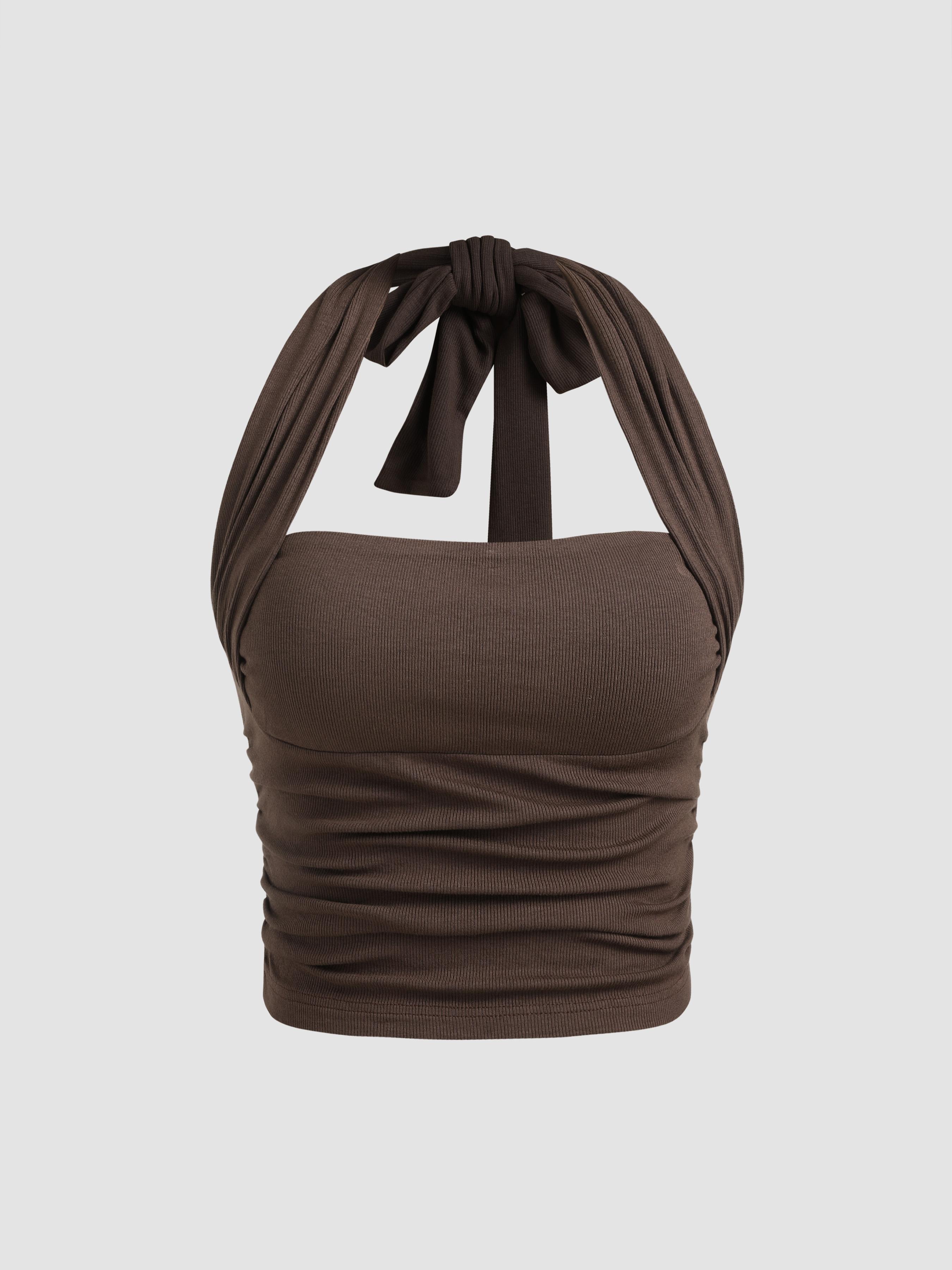 Two Way Solid Halter Crop Top by CIDER