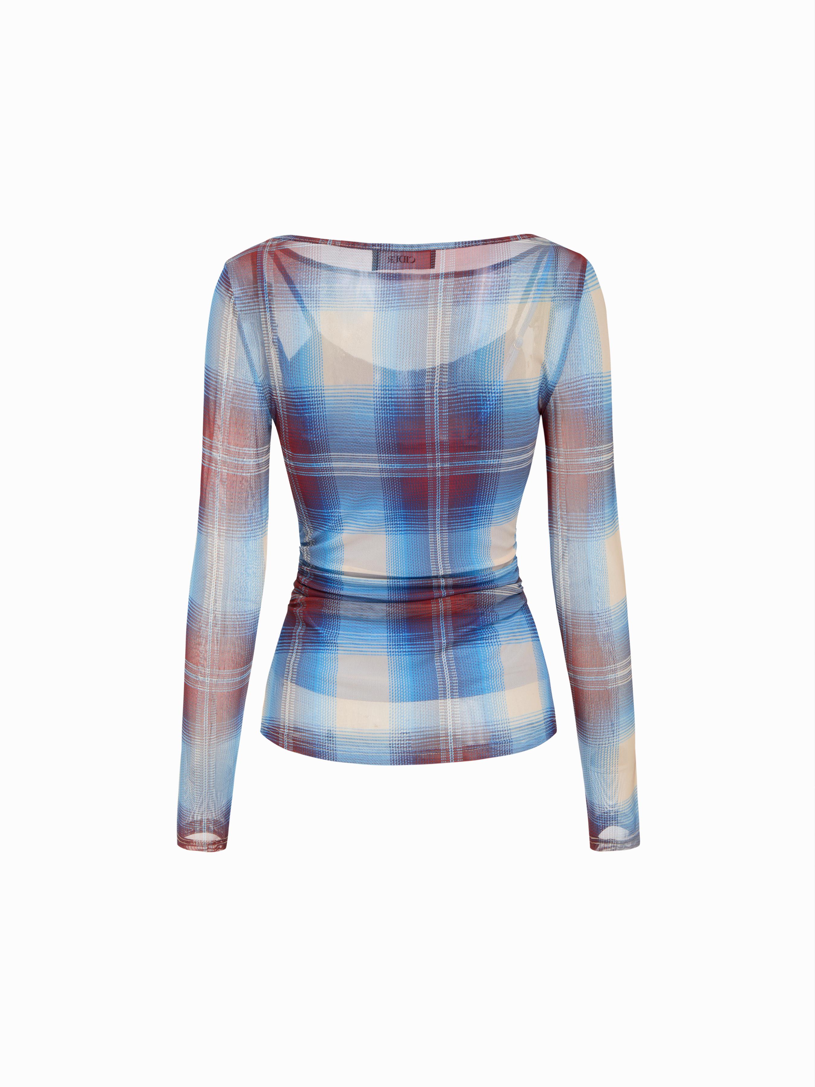 Two-piece Boat Neck Plaid Top & Solid Cami Top by CIDER