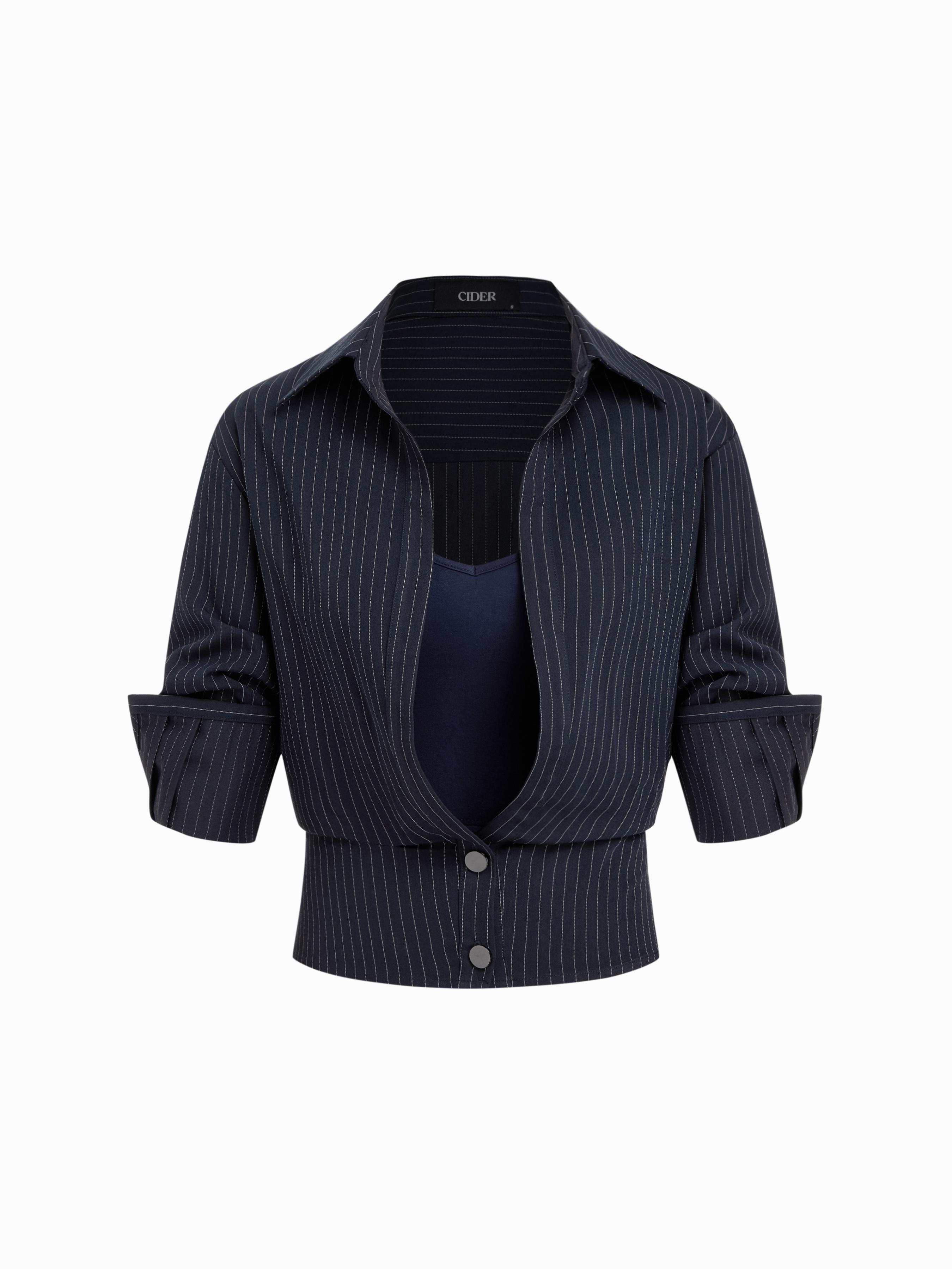 Two-piece Striped Collar Shirt & Solid Cami Top by CIDER