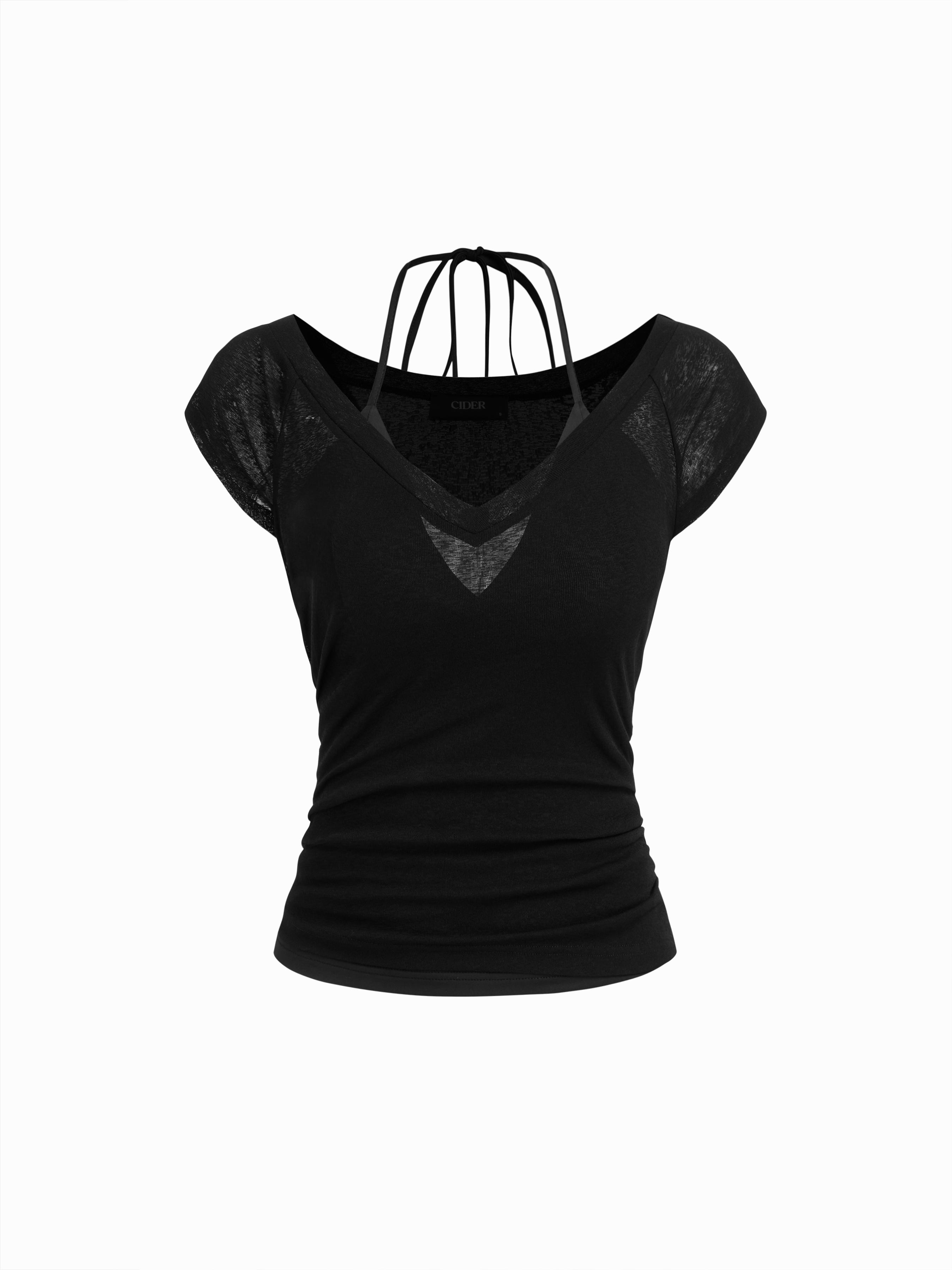 Two-piece V-neck Top & Halter Neckline Ruched Cami Top by CIDER