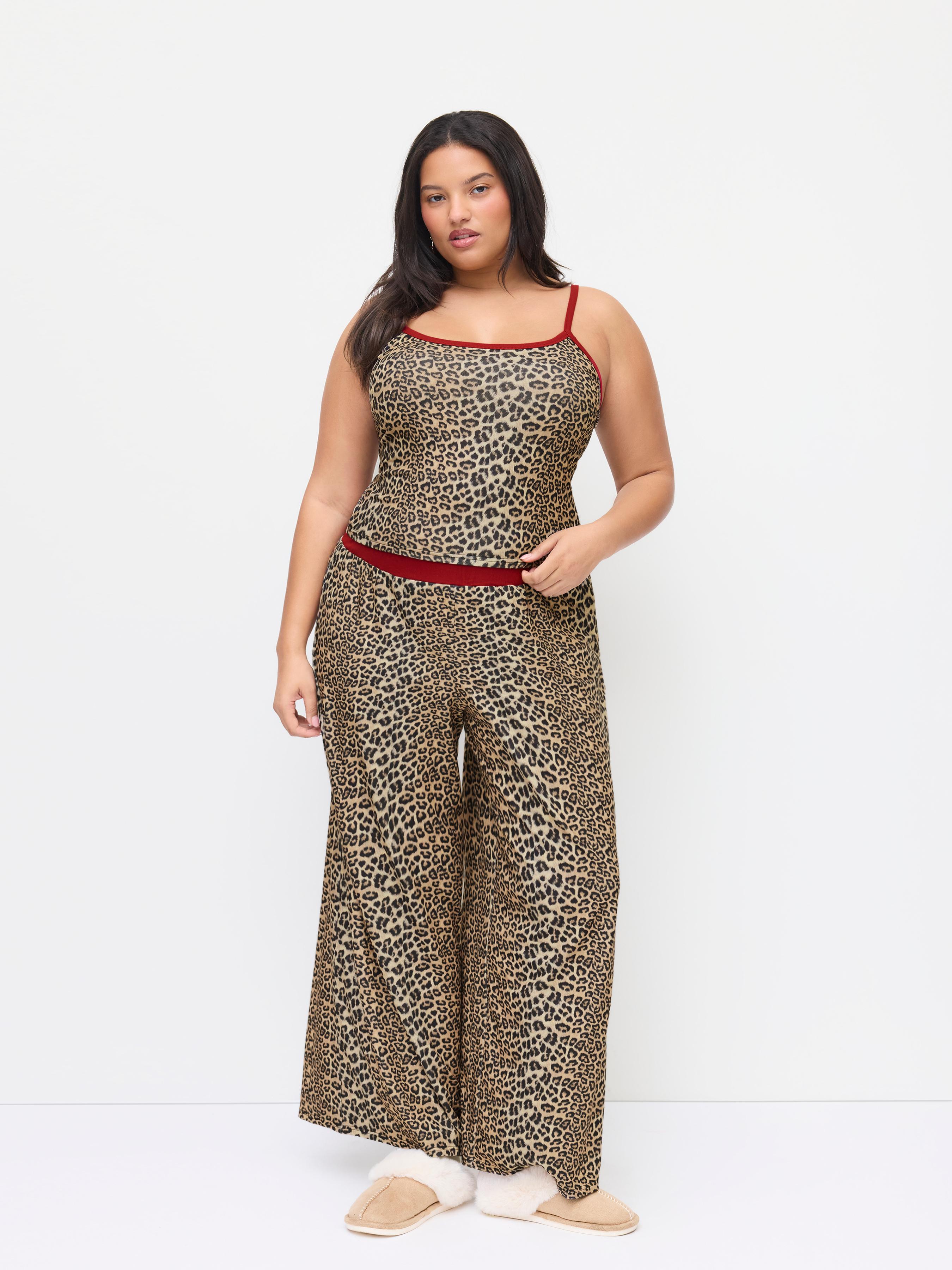 U-Halsrand Leoparddruck Cami-Top & Mittelhohe elastische Taille Breitbeinige Hosen Lounge-Set Kurve & Plus by CIDER