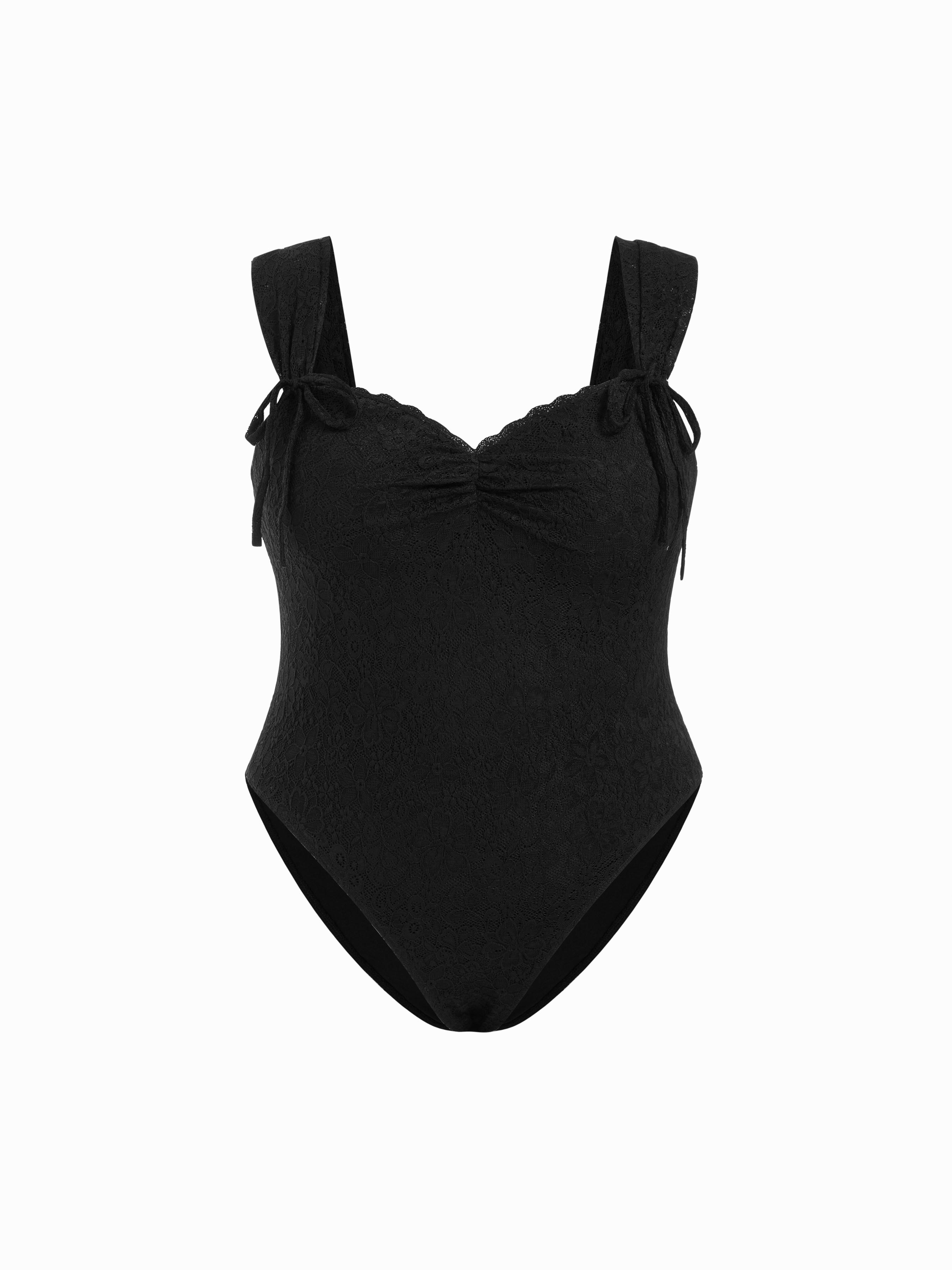 U-NECKLINE LACE FLORAL BOWKNOT BODYSUIT Curve & Plus by CIDER