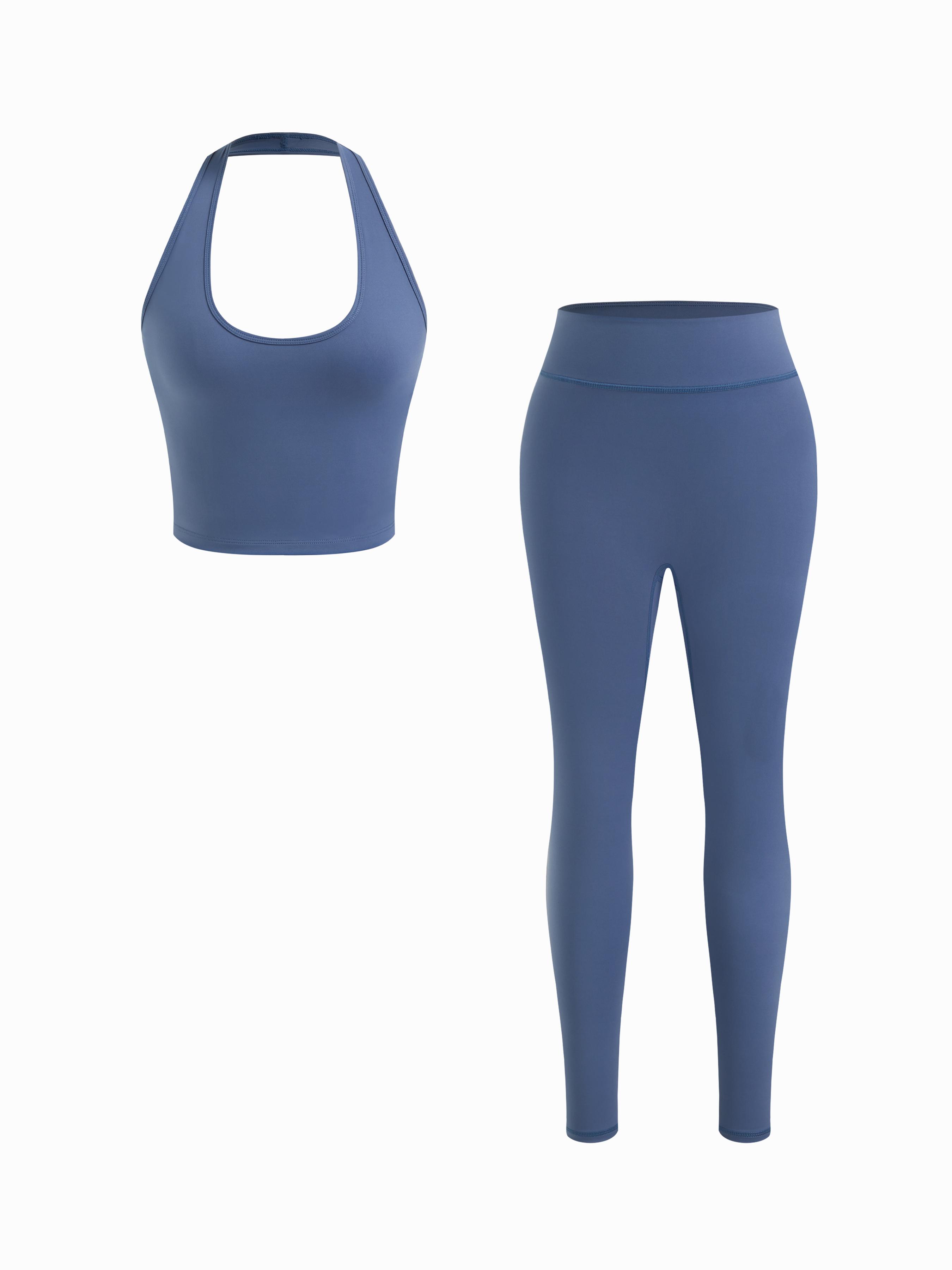 U-neckline Bra & High Rise Solid Leggings Active Set by CIDER U-neckline Bra & High Rise Solid Leggings Active Set by CIDER