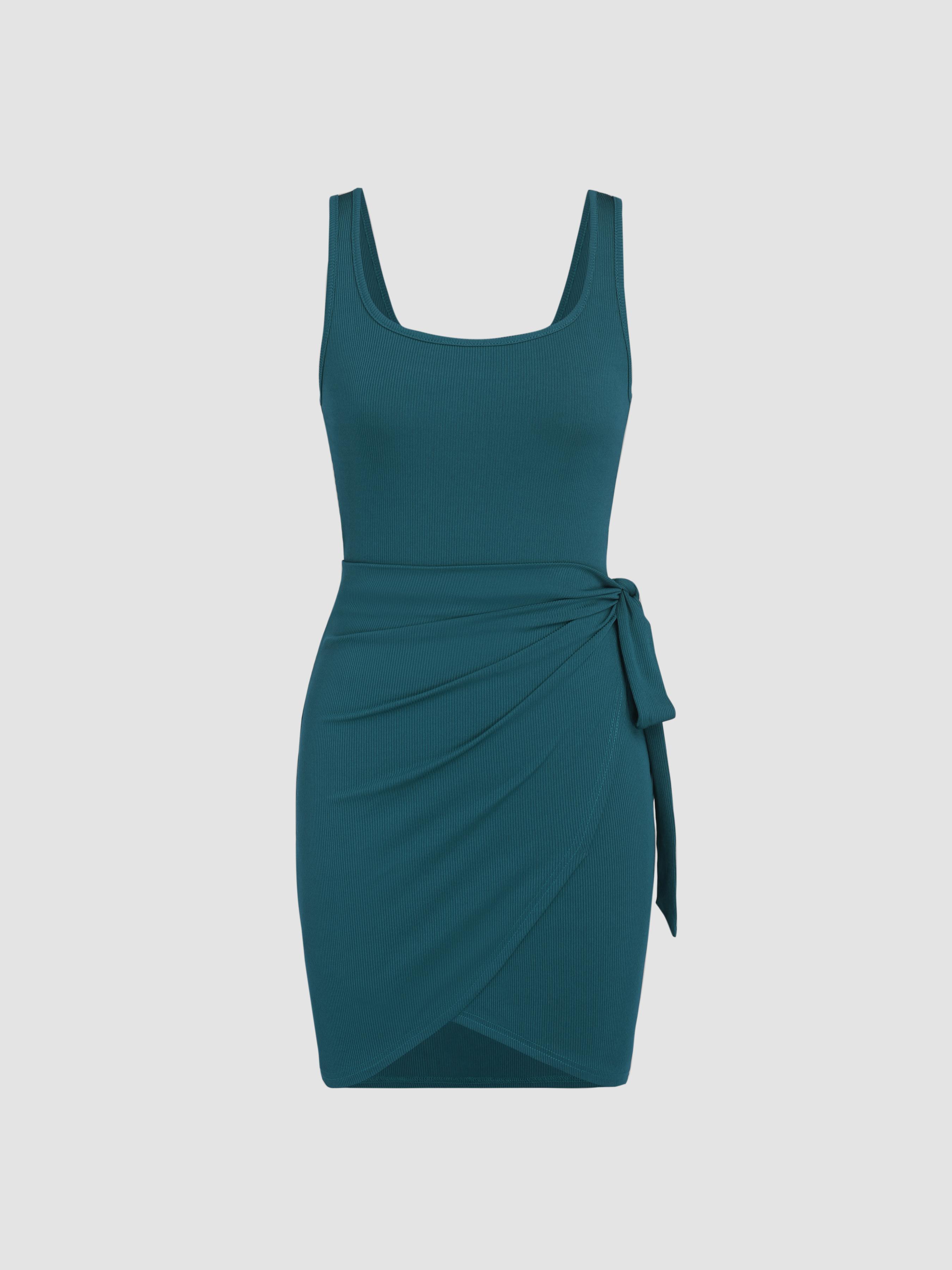 U-neckline Knotted Mini Dress by CIDER