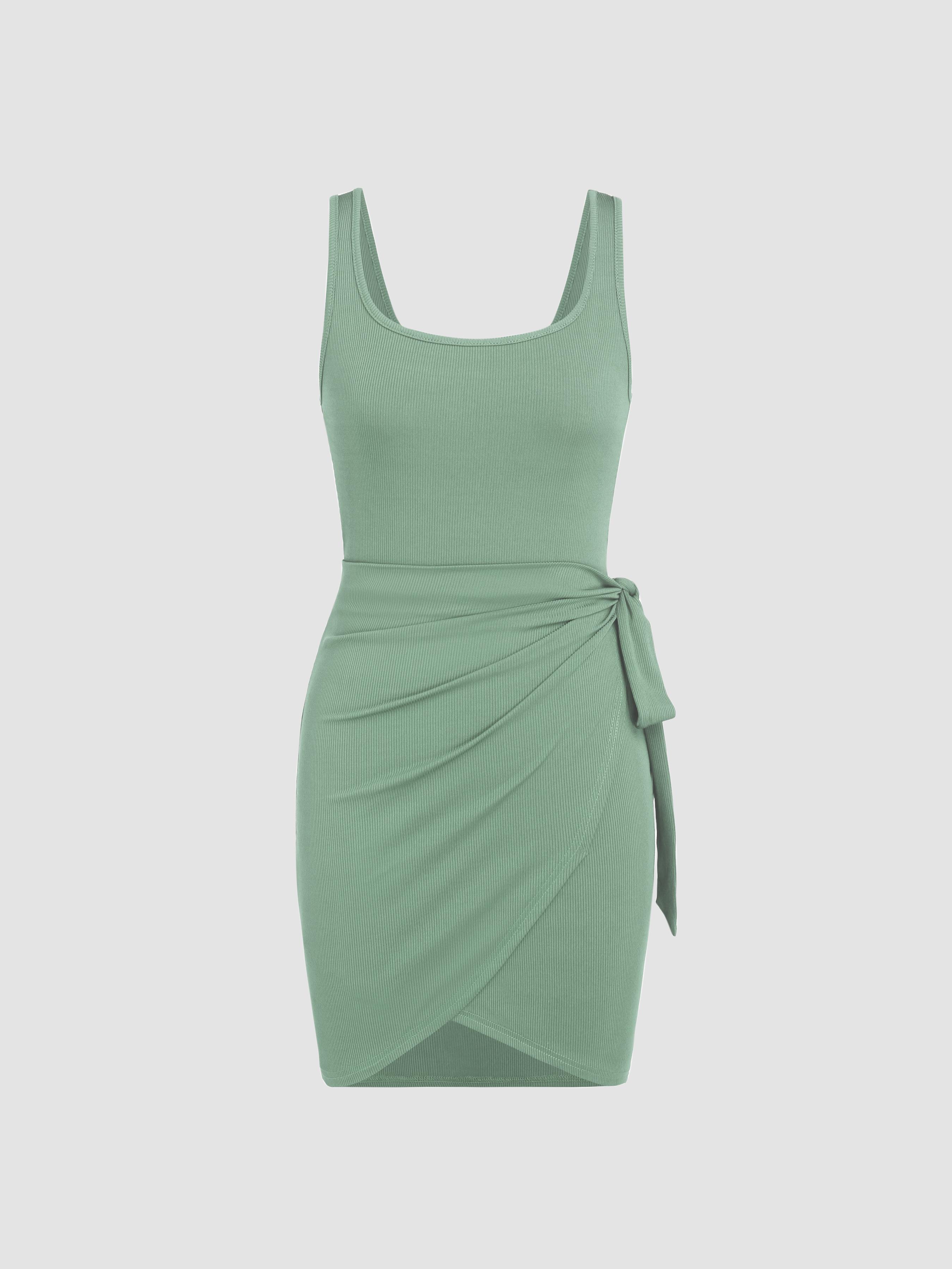 U-neckline Knotted Mini Dress by CIDER