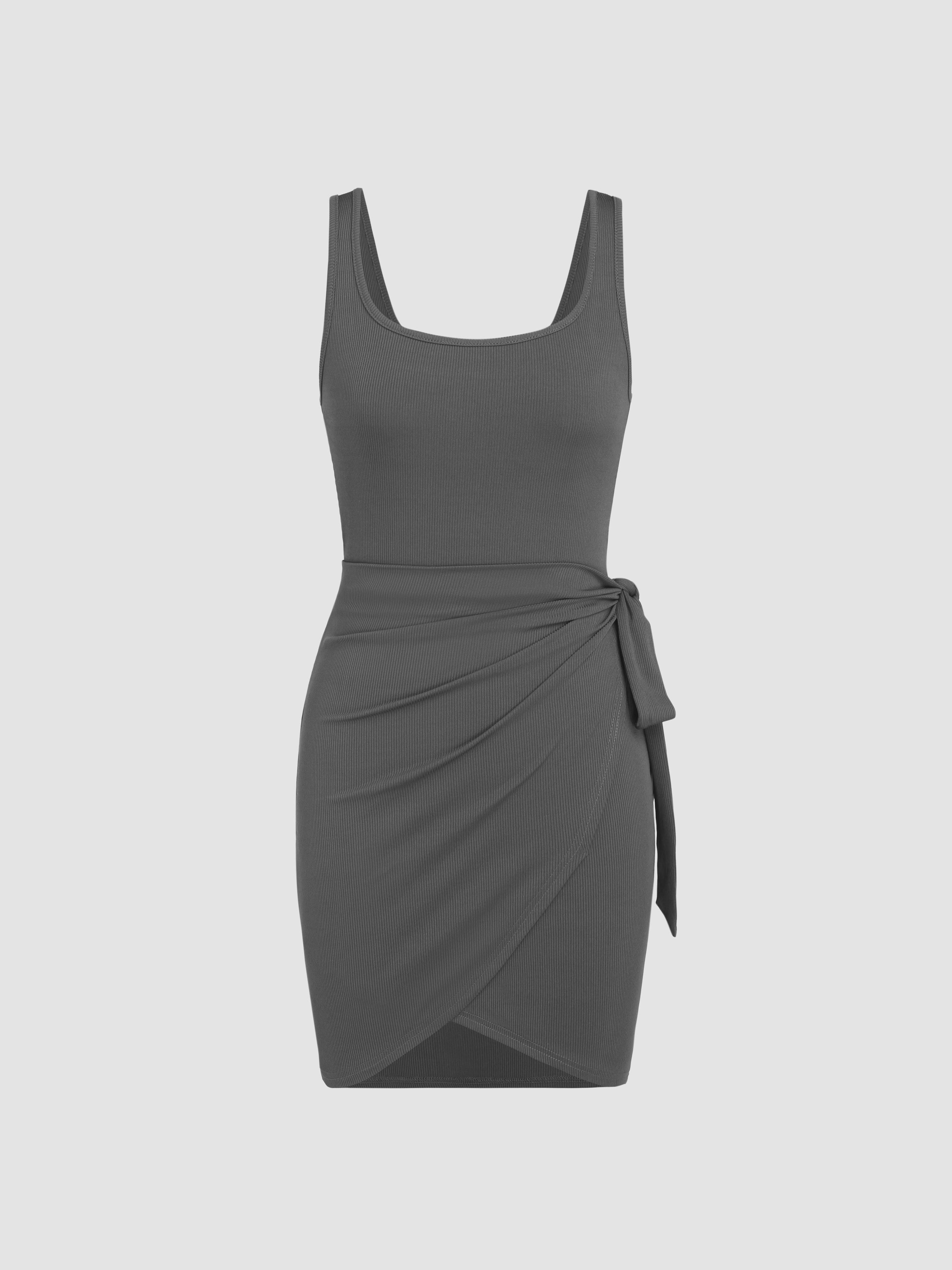 U-neckline Knotted Mini Dress by CIDER