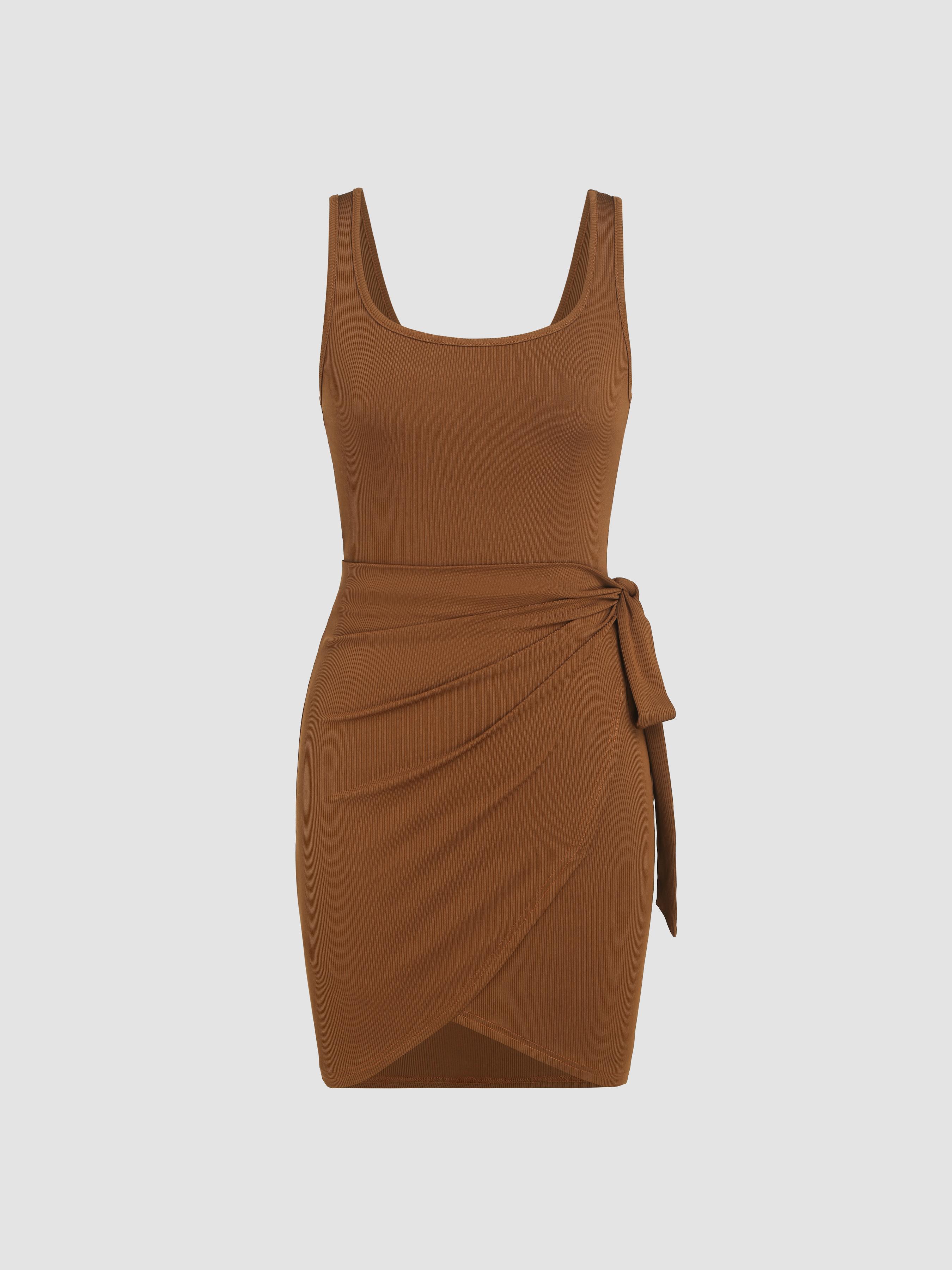U-neckline Knotted Mini Dress by CIDER