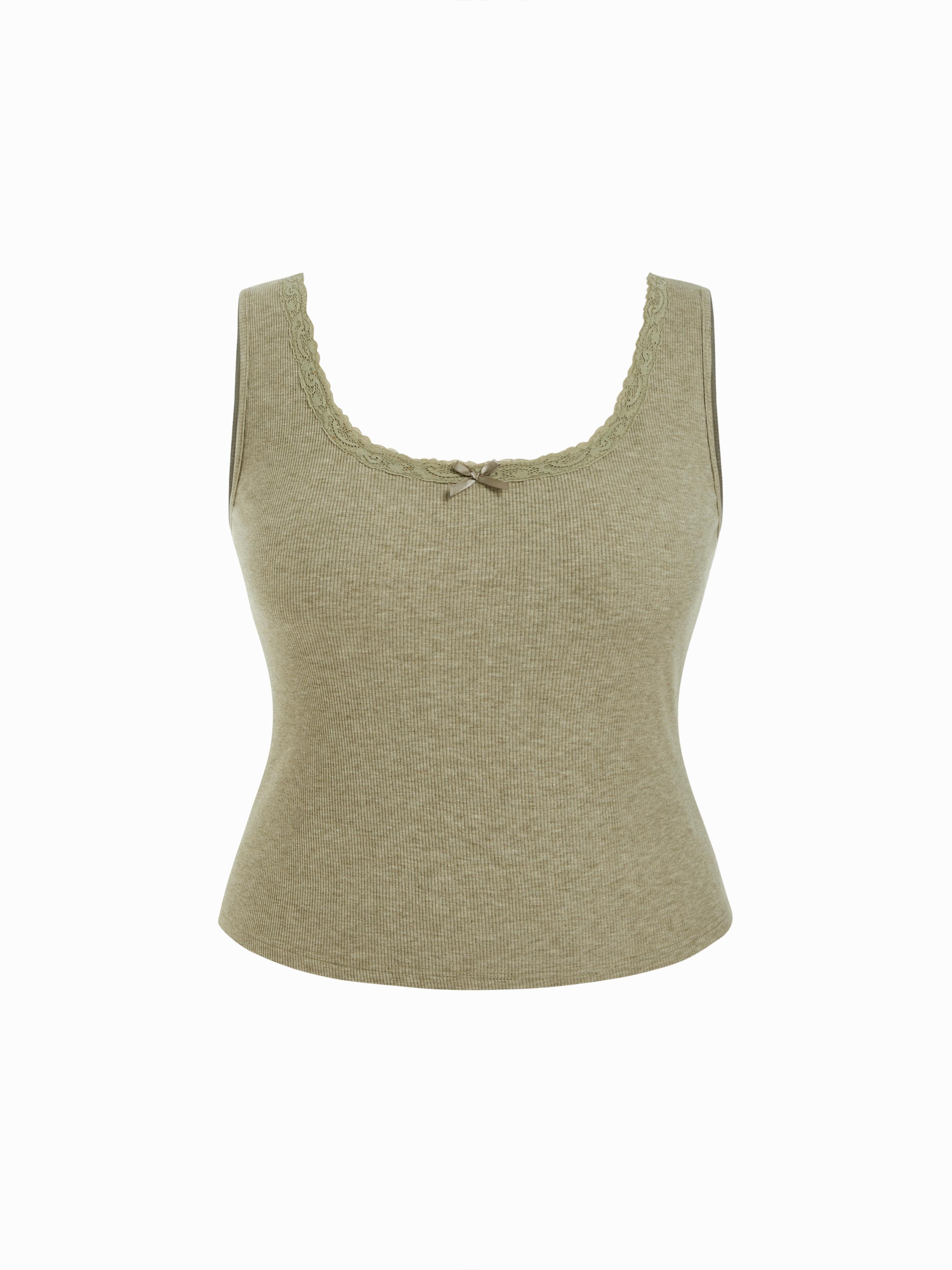 U-neckline Lace Trim Bowknot Tank Top Curve & Plus by CIDER