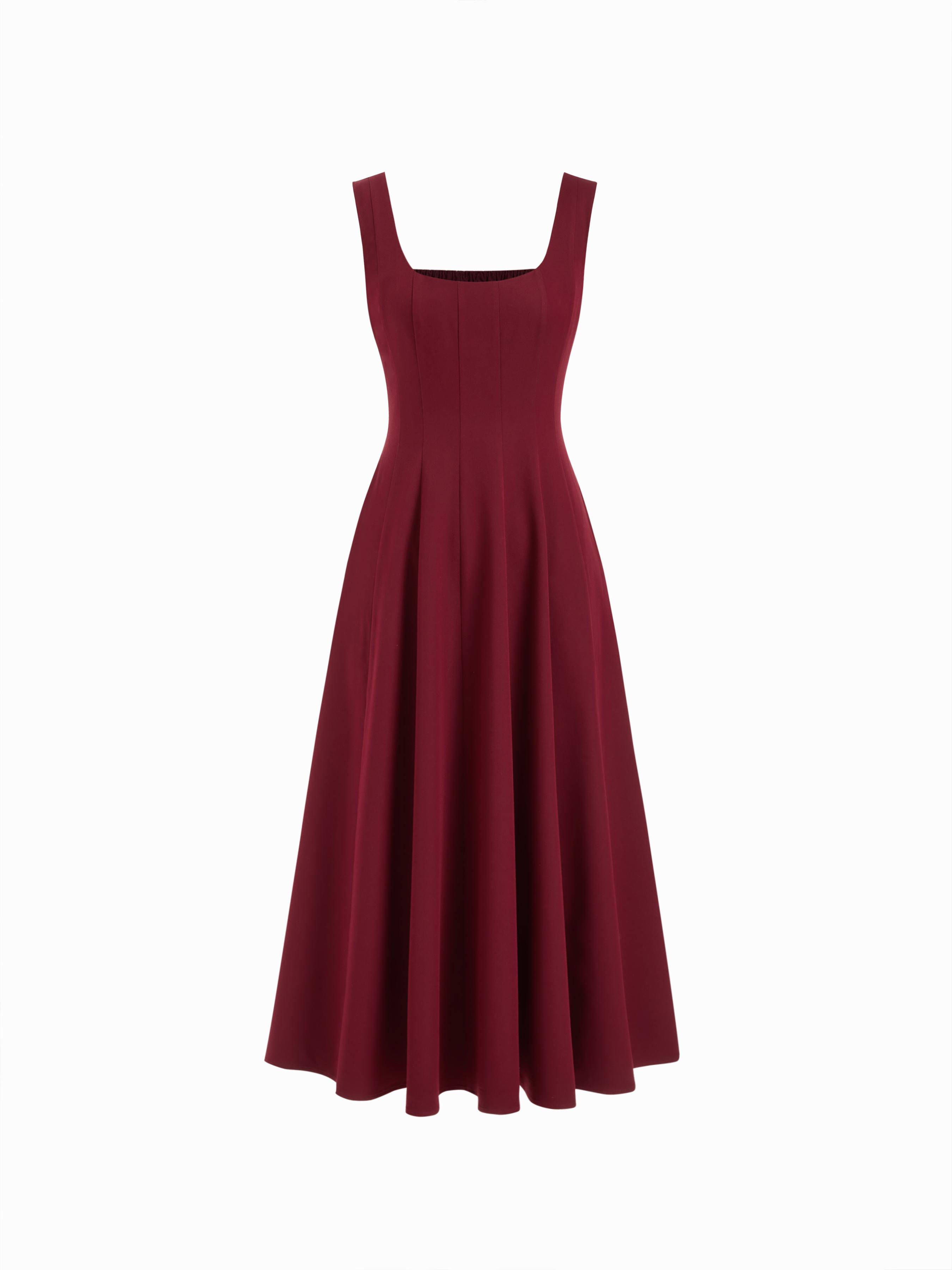 U-neckline Plaid Shirred Pocket Ruffle Midi Dress by CIDER