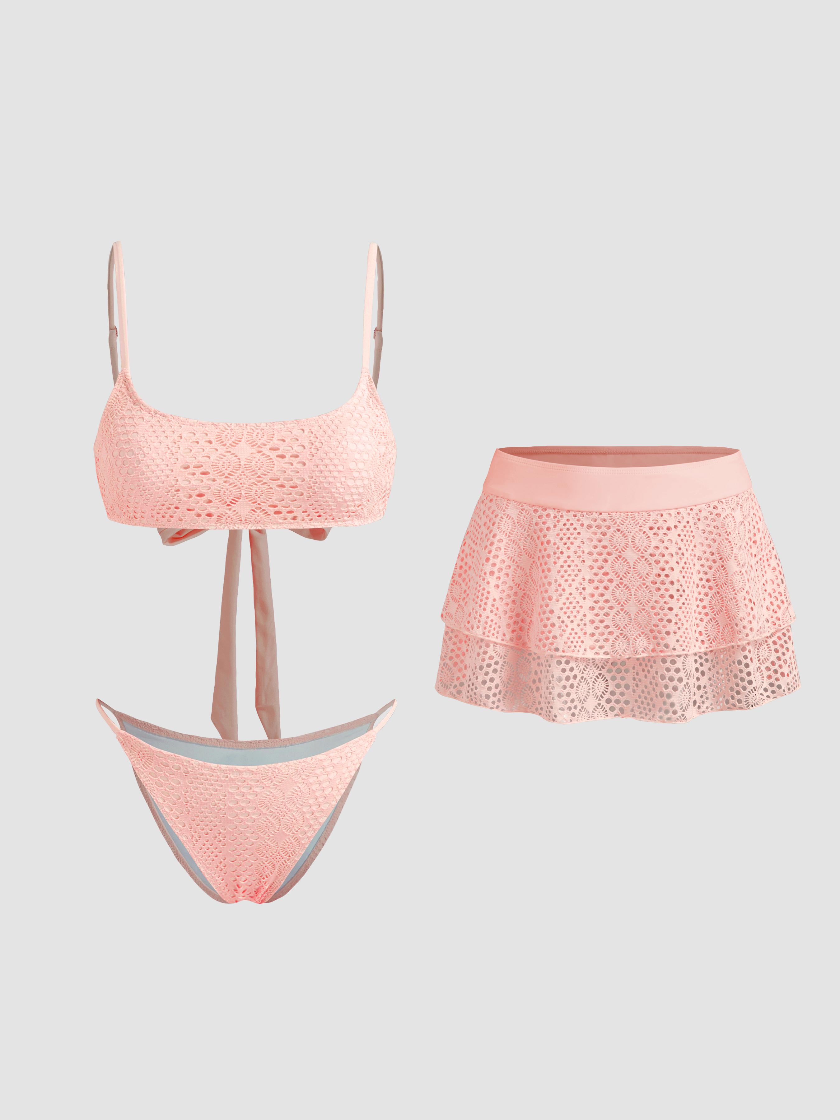 U-neckline Ruffle Hem Bracelet Bikini Set & Layered Cover Up Skirt by CIDER