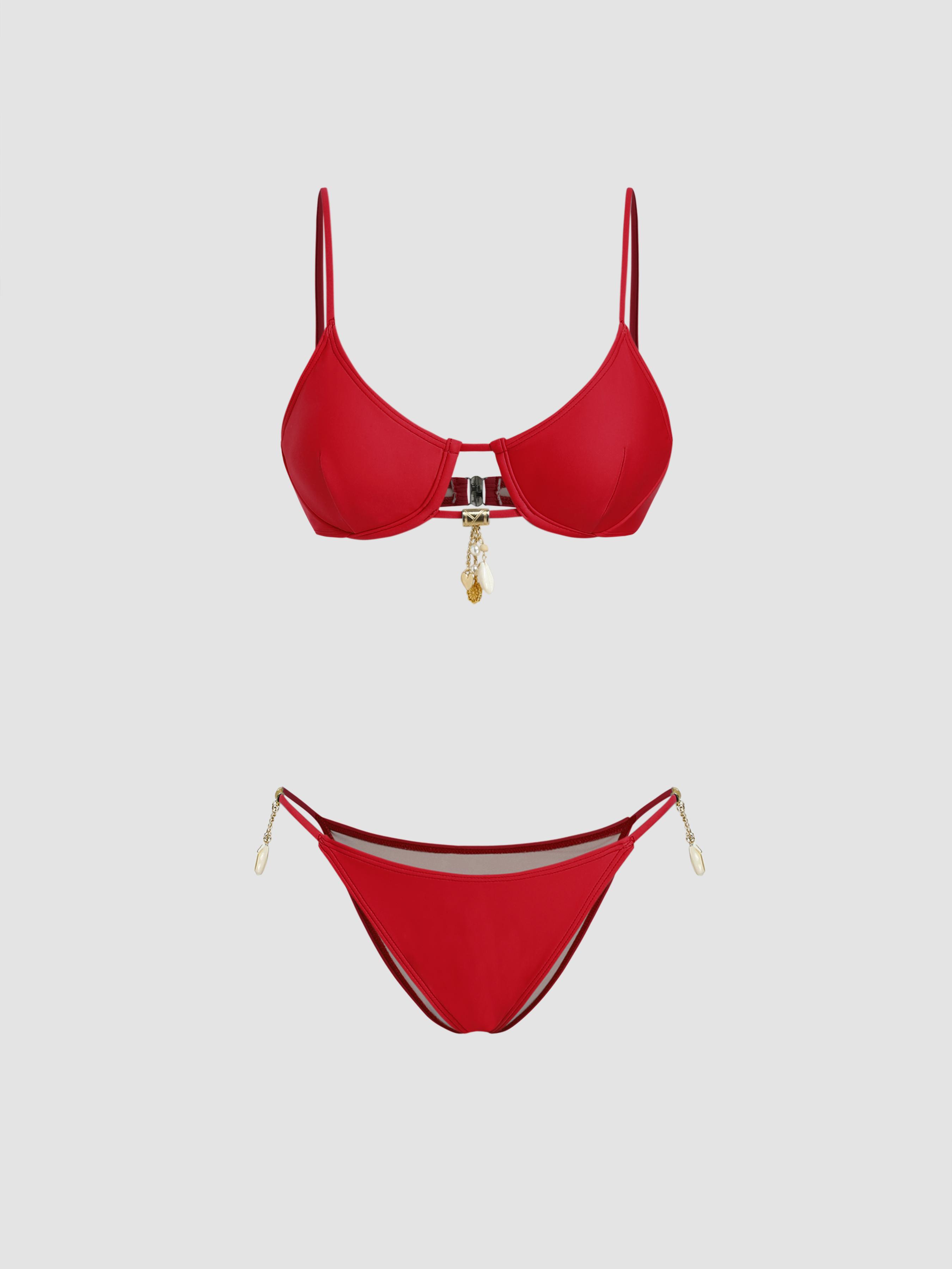 U-neckline Shell Detail Cut Out Underwire Bikini Set by CIDER