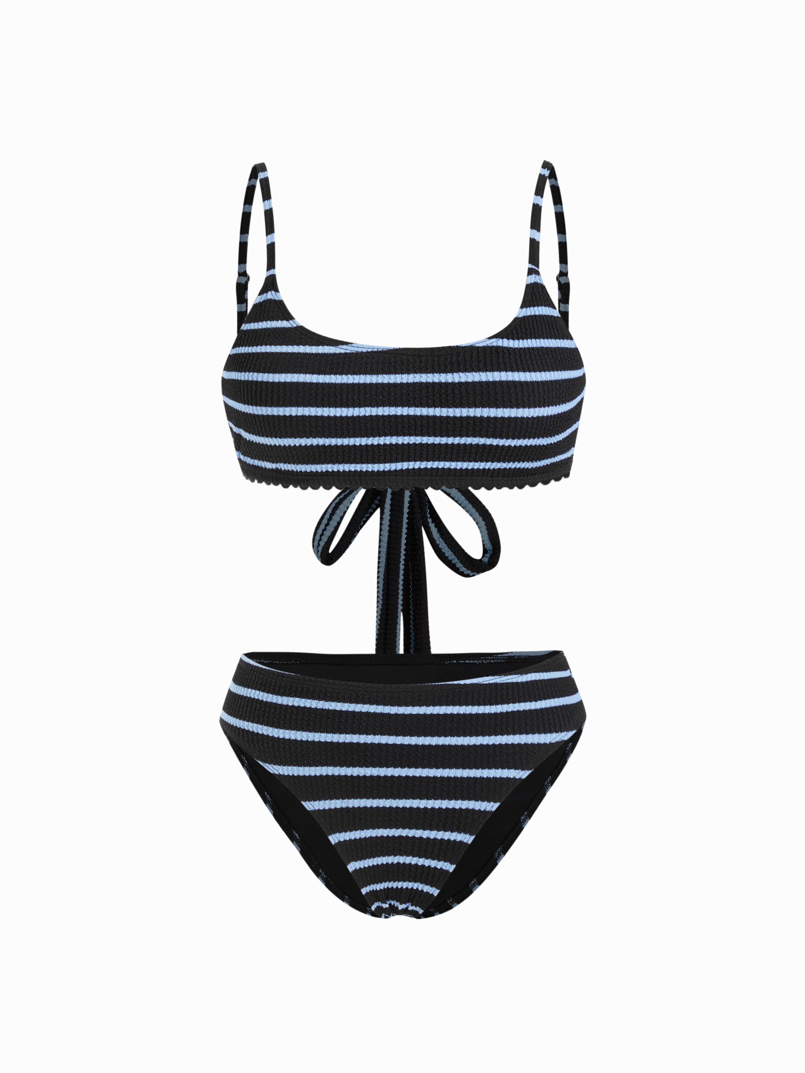 U-neckline Striped Texture Bikini Swimsuit by CIDER