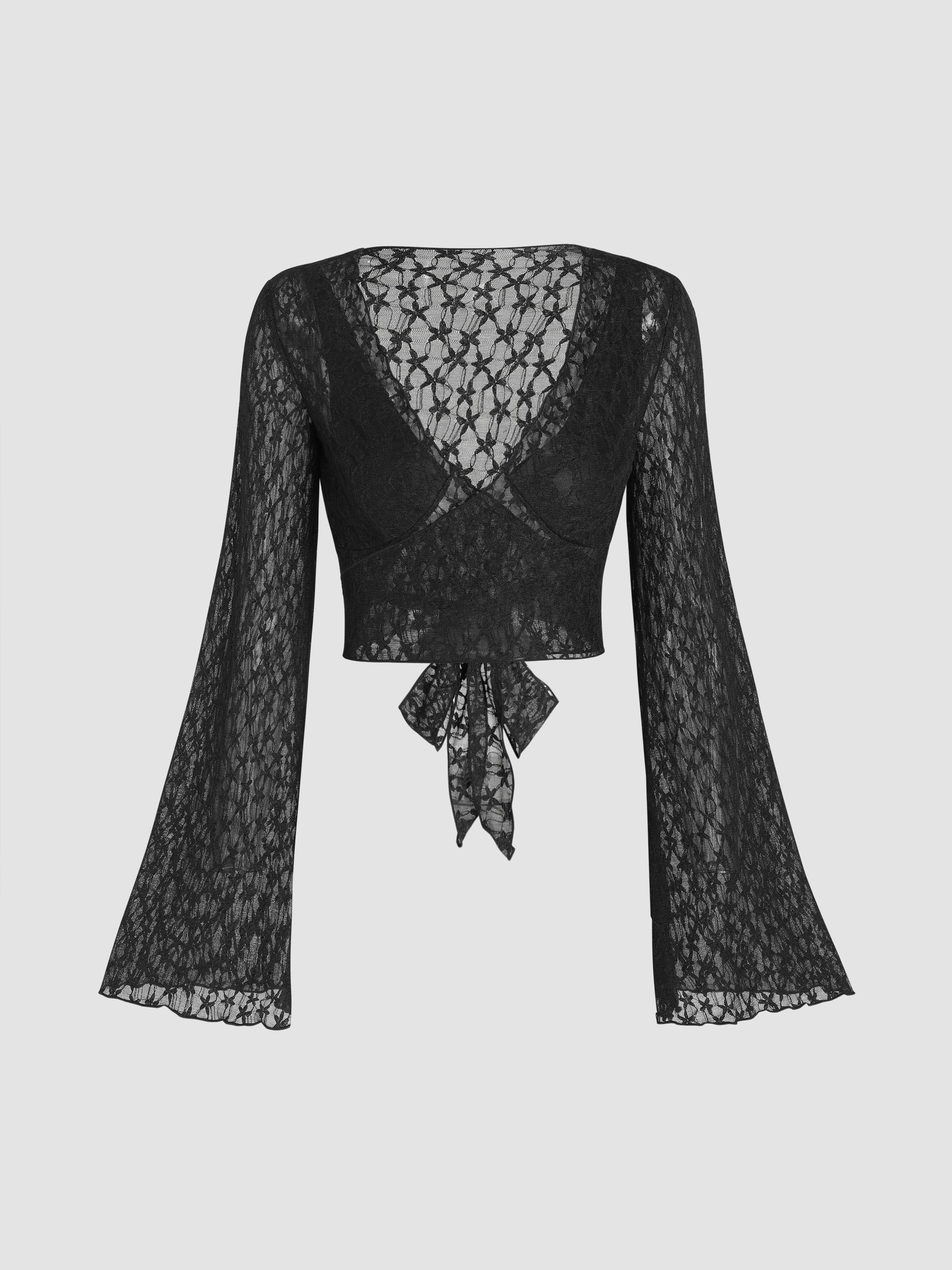 V-Ausschnitt Blumenmuster Rückenbindung Bluse by CIDER