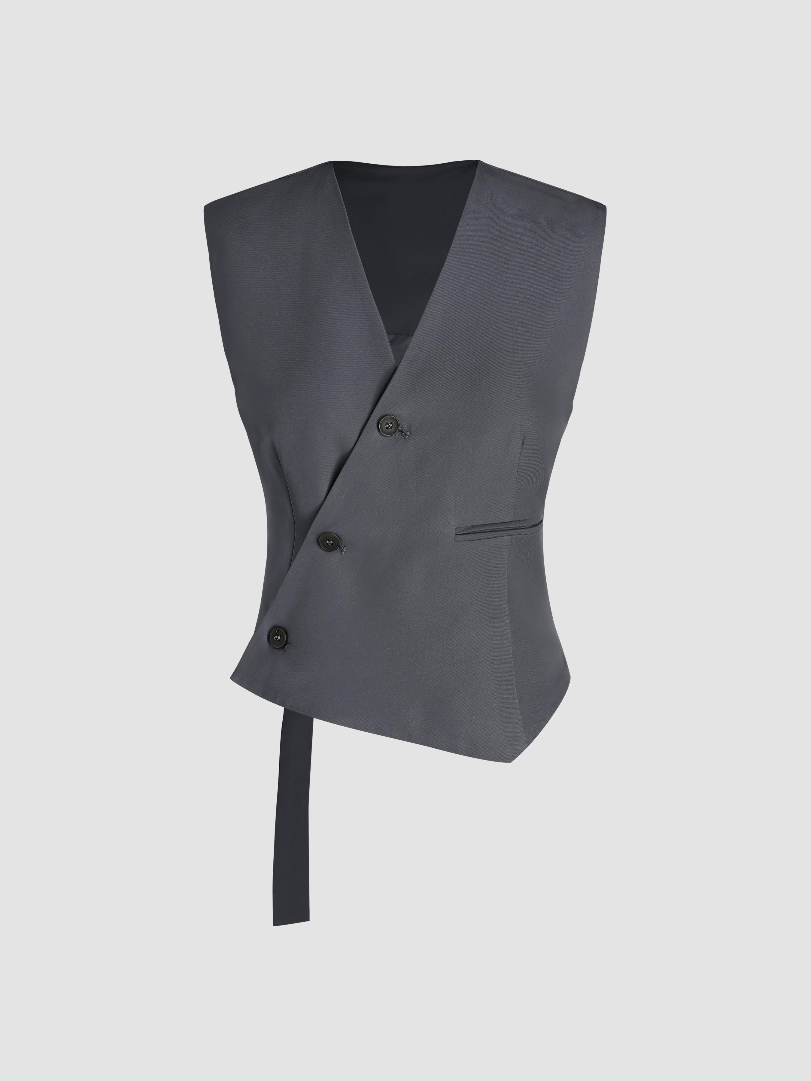 V-Neck Asymmetrical Belted Waistcoat by CIDER
