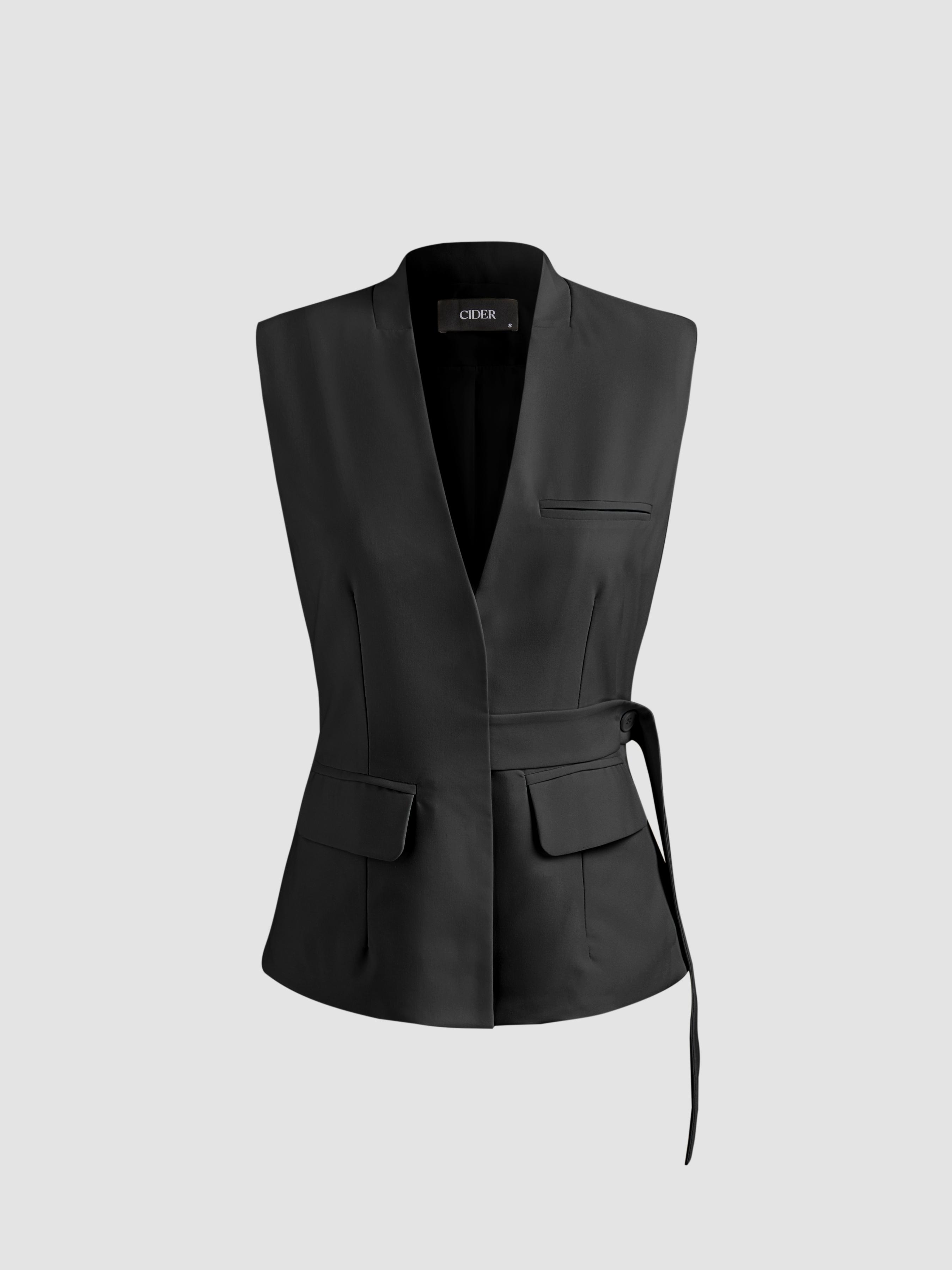 V-Neck Belted Blazer Waistcoat by CIDER