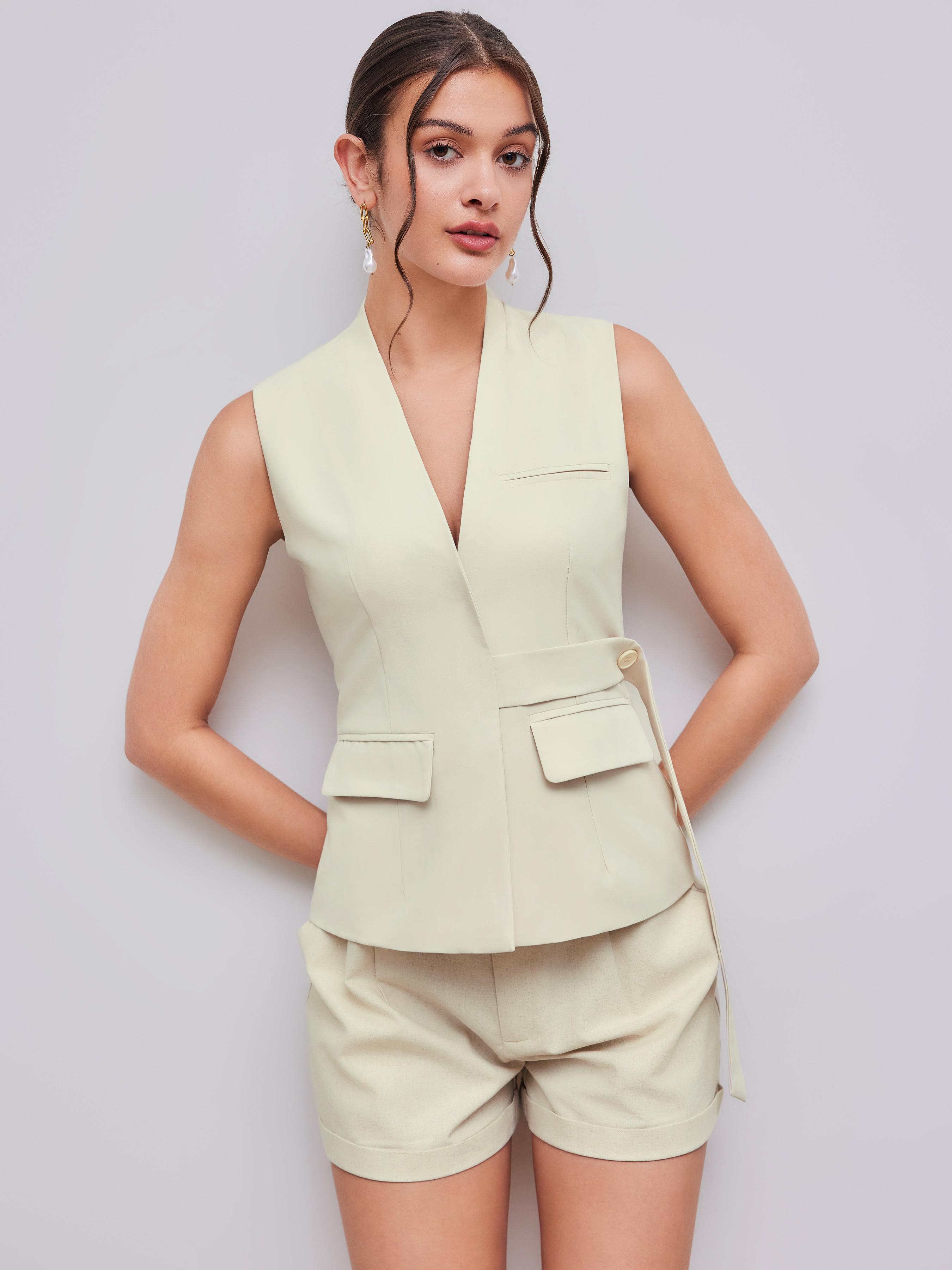 V-Neck Belted Blazer Waistcoat by CIDER