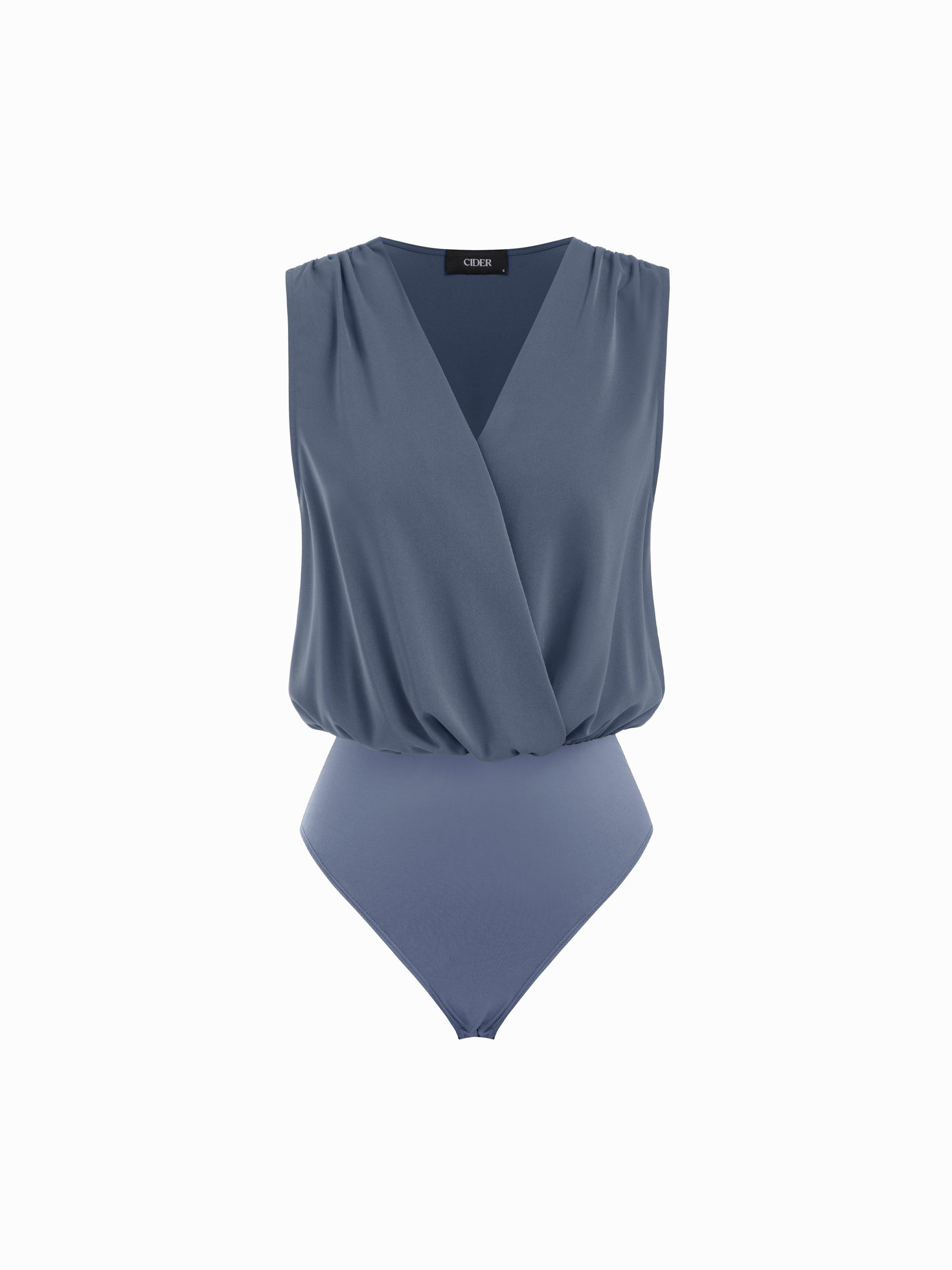 V-Neck Ruched Shirt Romper by CIDER