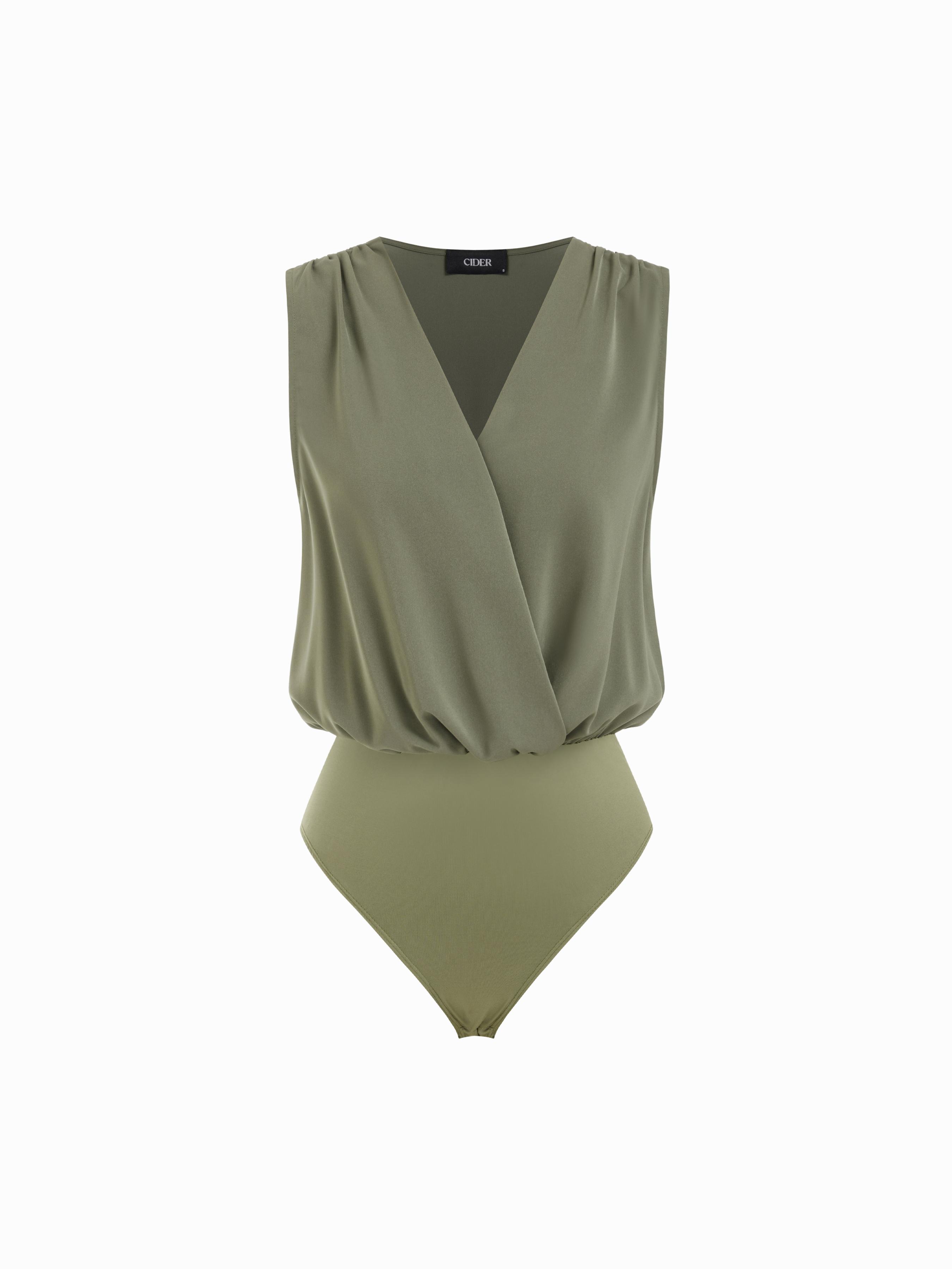 V-Neck Ruched Shirt Romper by CIDER
